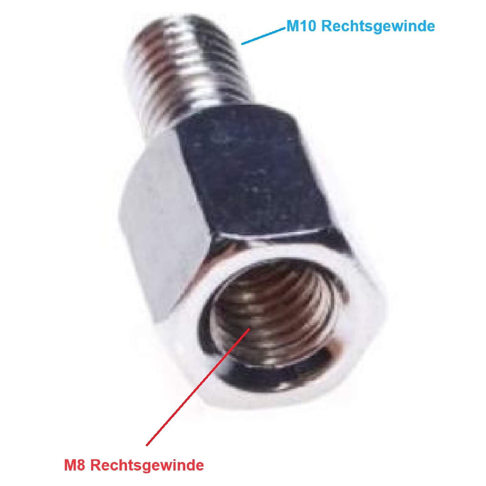Spiegeladapter M8 Rechtsgewinde auf M10 Rechtsgewinde Chrom