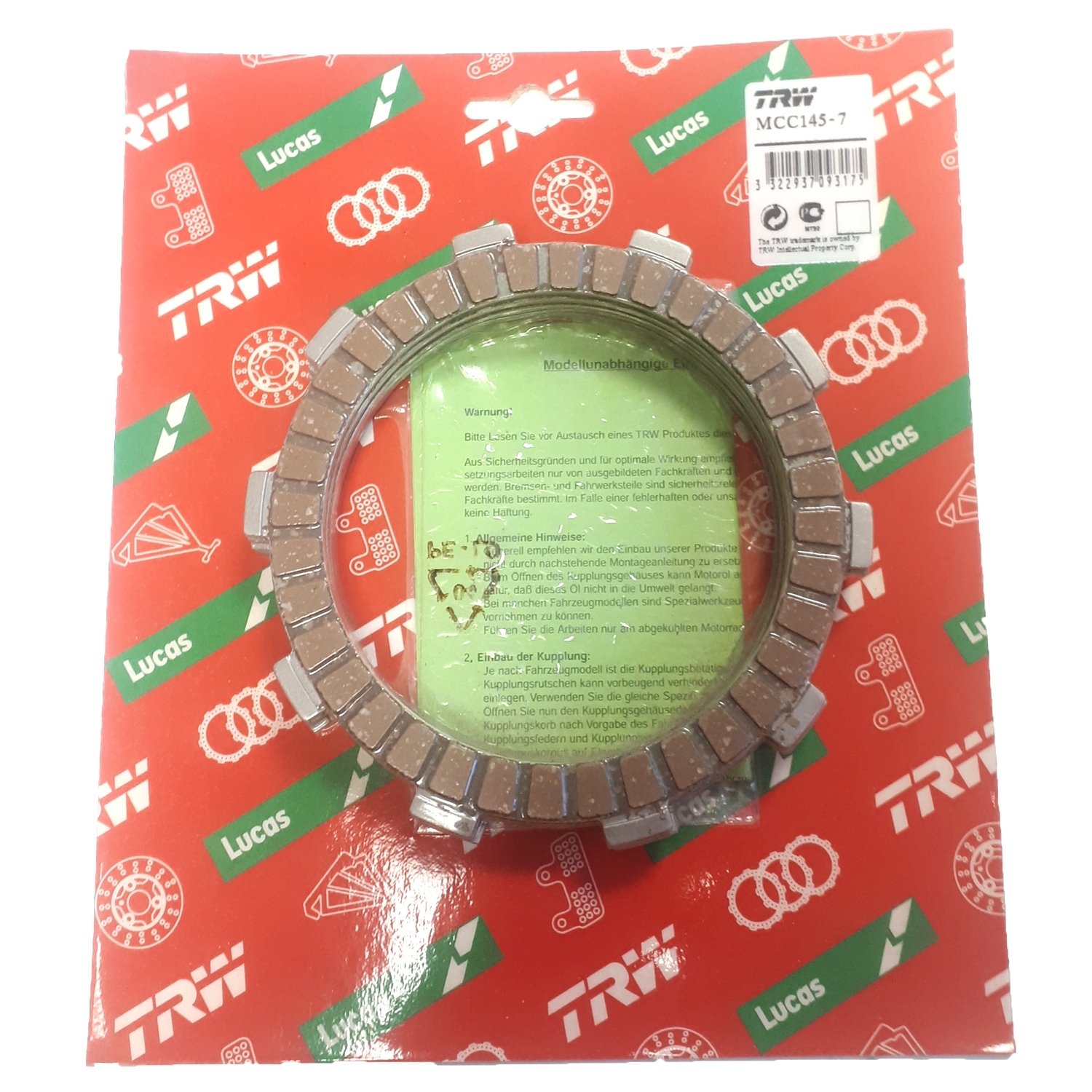 TRW Kupplungslamellen MCC145-7 für Honda CBR600F TRX400 XR400 Yamaha YZF-R3 320