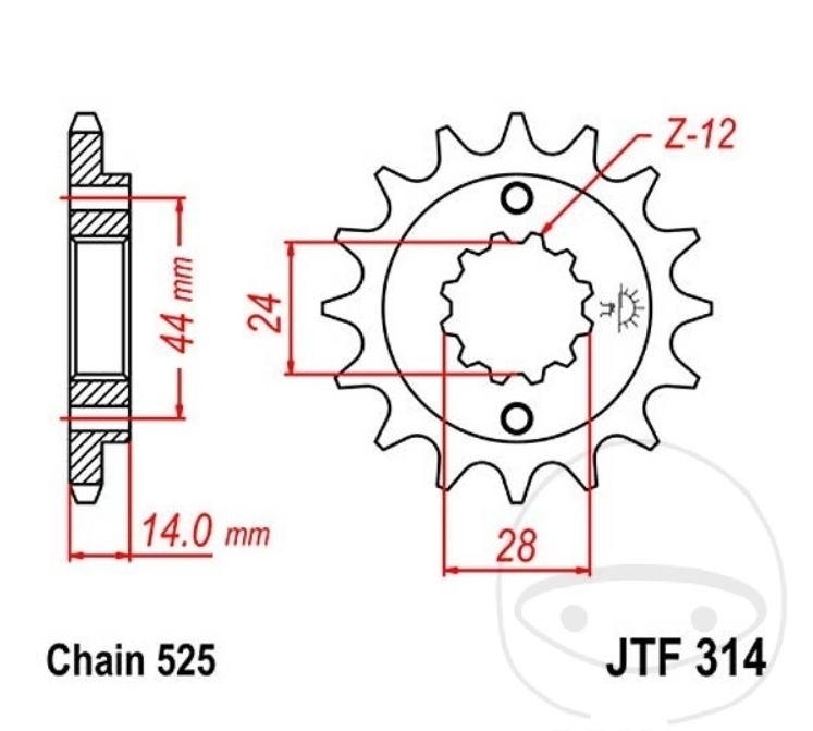 JT Ritzel 17Z Teilung 525 JTF314.17 feinverzahnt Innendurchmesser 24/28.7