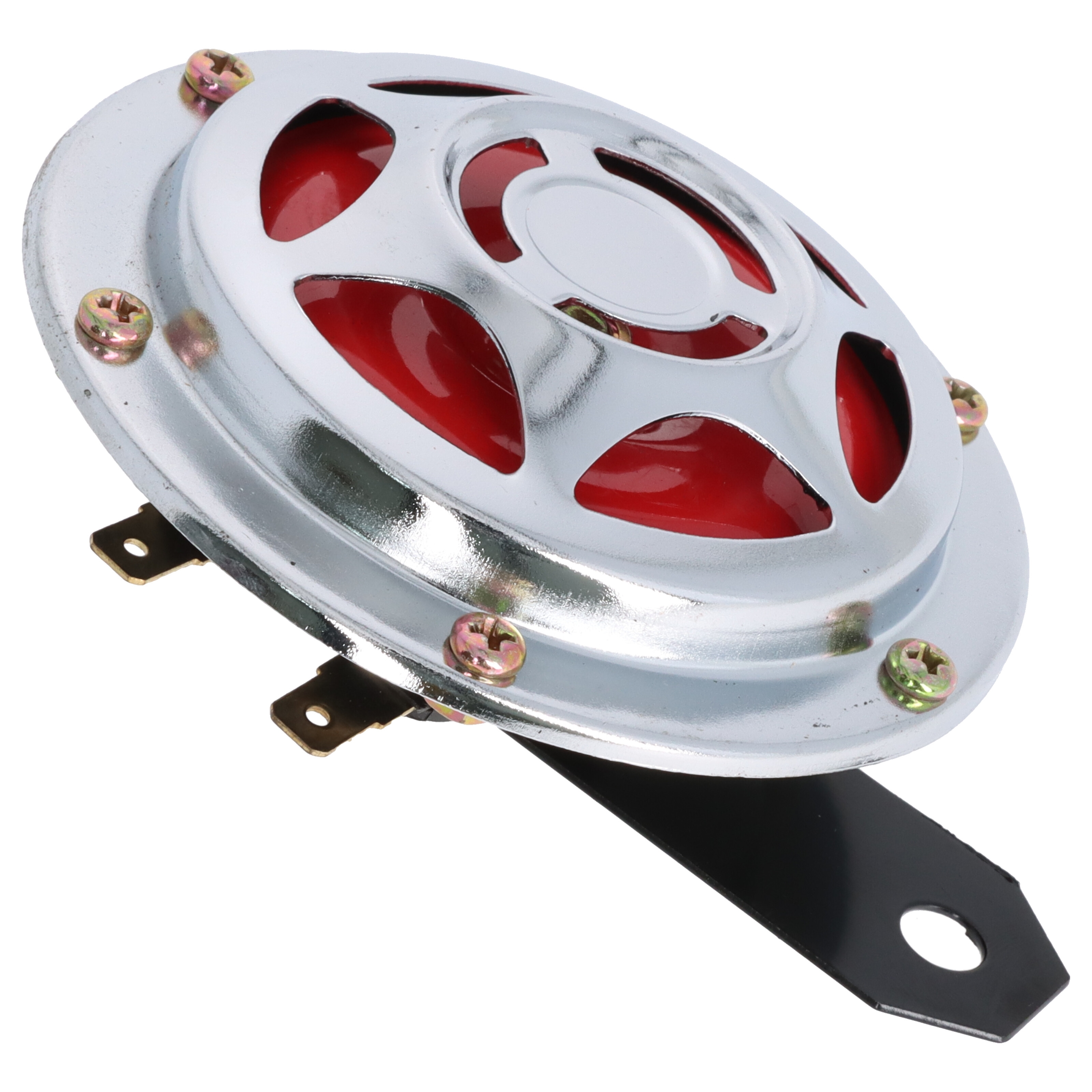 Motorrad Hupe chrom mit rotem Kern, 6 Volt, 100 mm