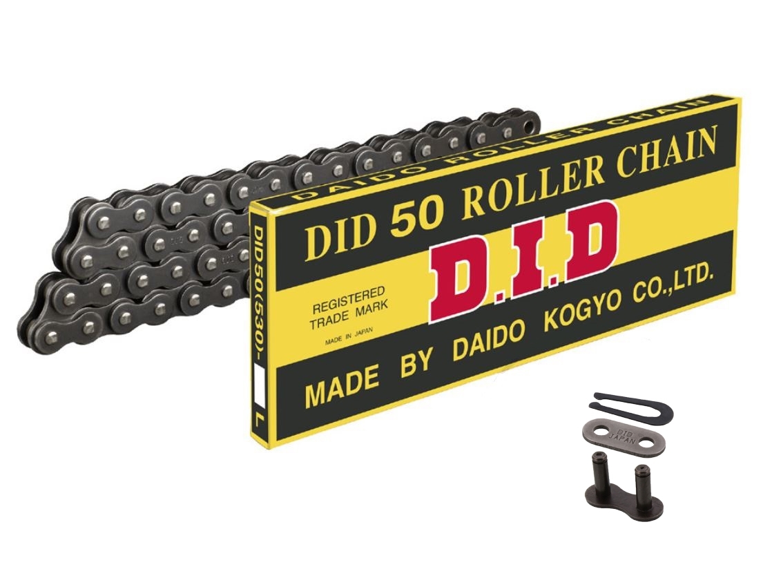DID Motorrad Standardkette stahlfarben 530 Teilung 108 Glieder offen Clipschloss