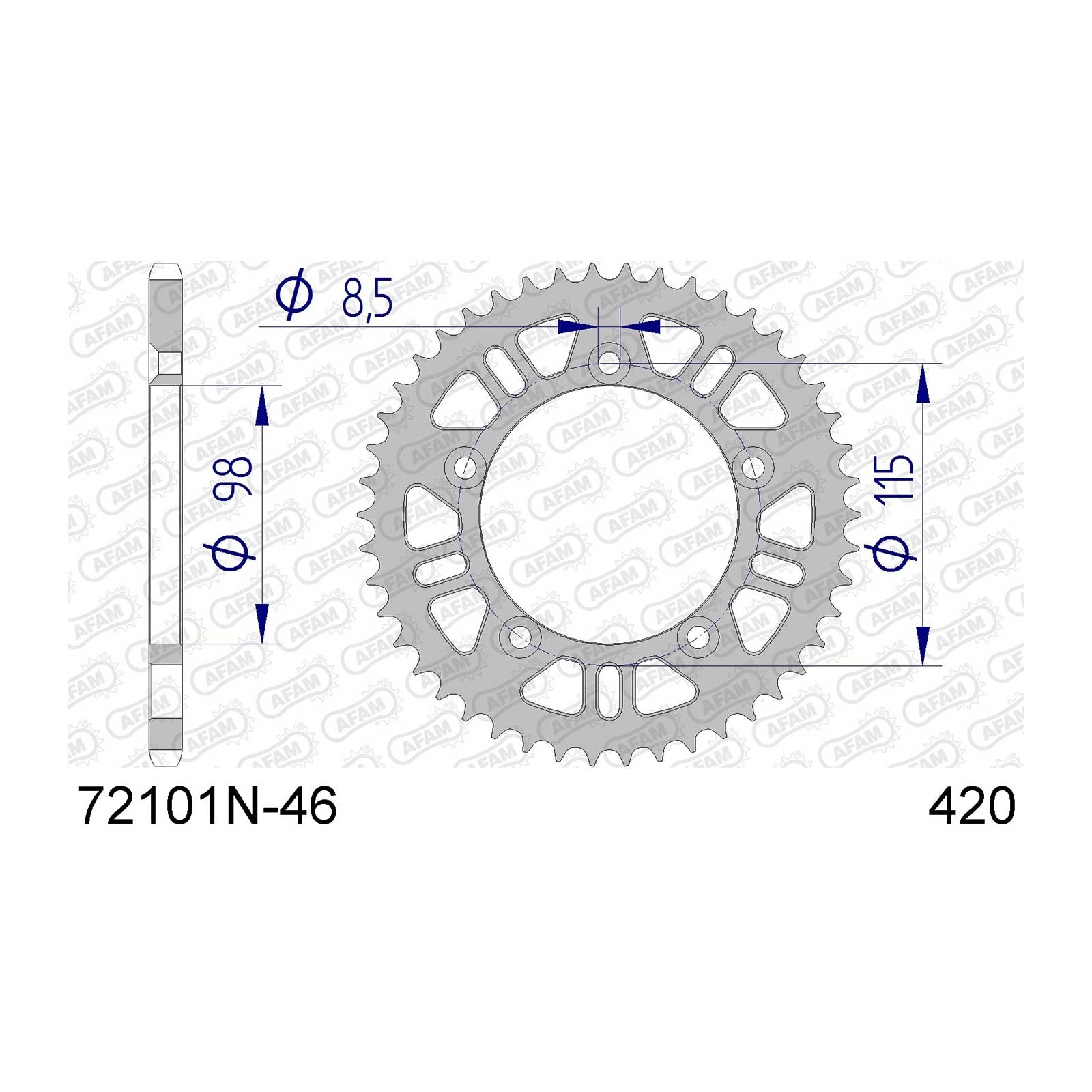 AFAM Kettenrad Teilung 420 46 Zähne Alu silber