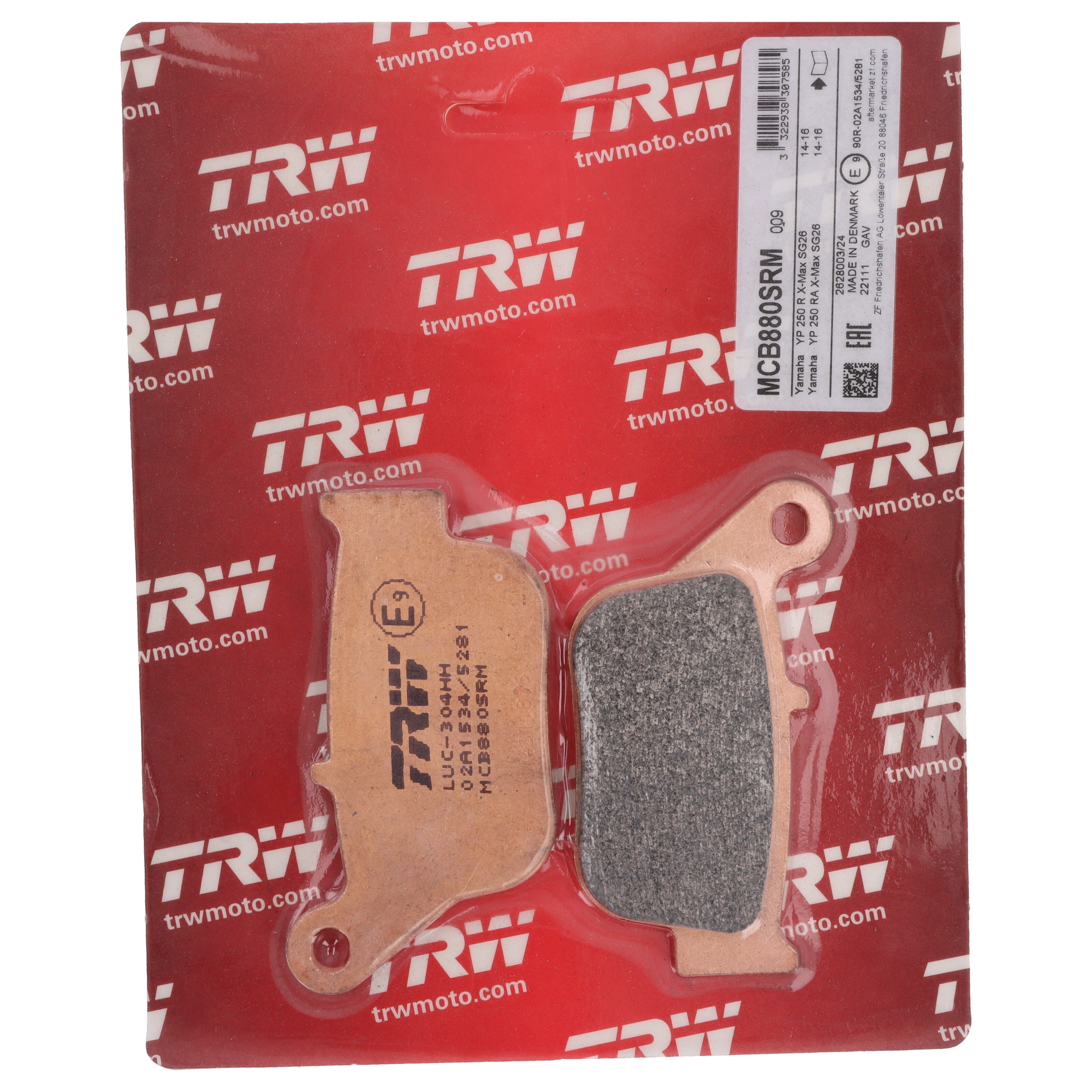 TRW MCB880SRM Sintermetall Bremsbeläge hinten für Yamaha X-Max YP250 R SG261 SG265 2014 - 2016