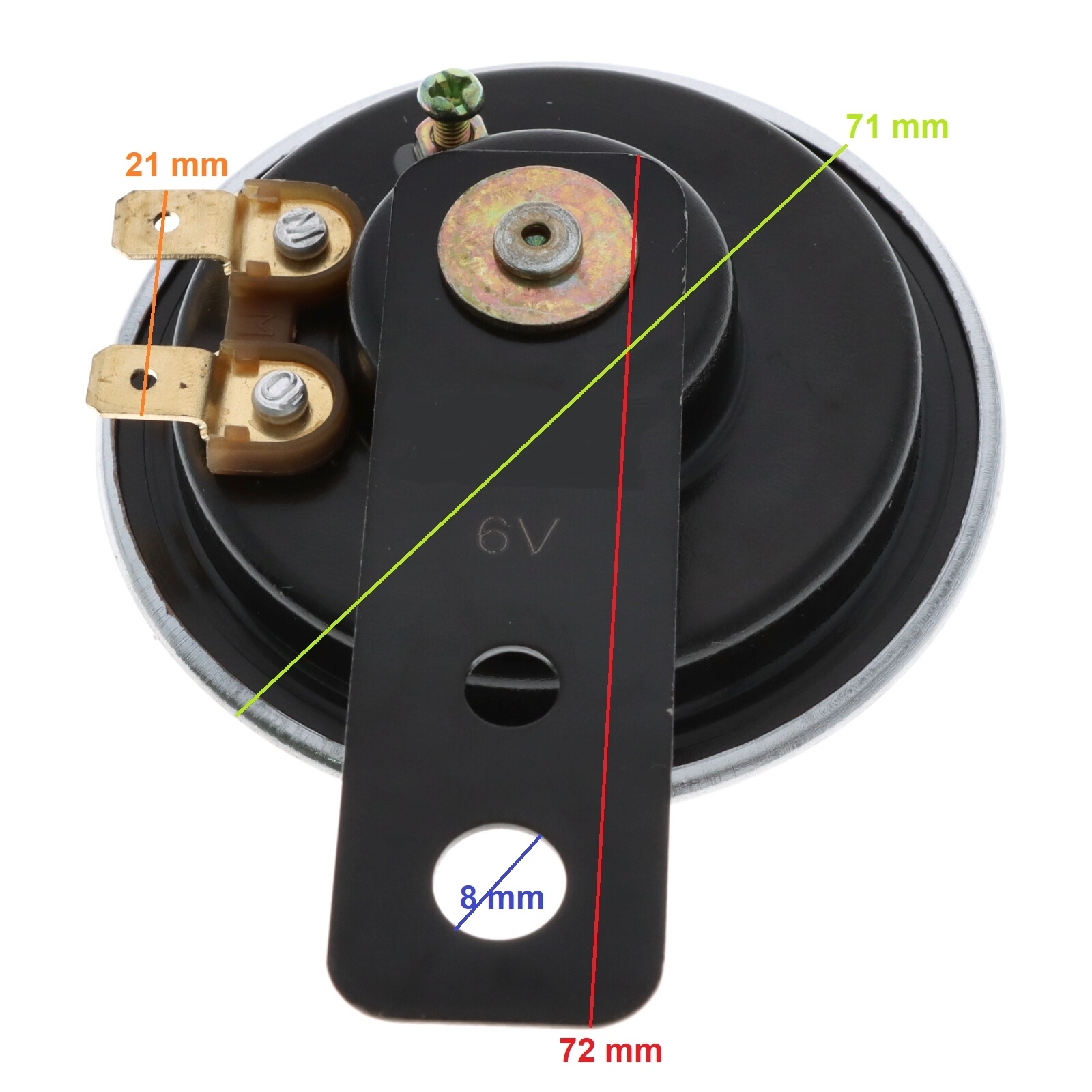 Hupe 6V für Motorrad Roller Quad ATV chrom mit schwarzem Kern bike signal 70 mm