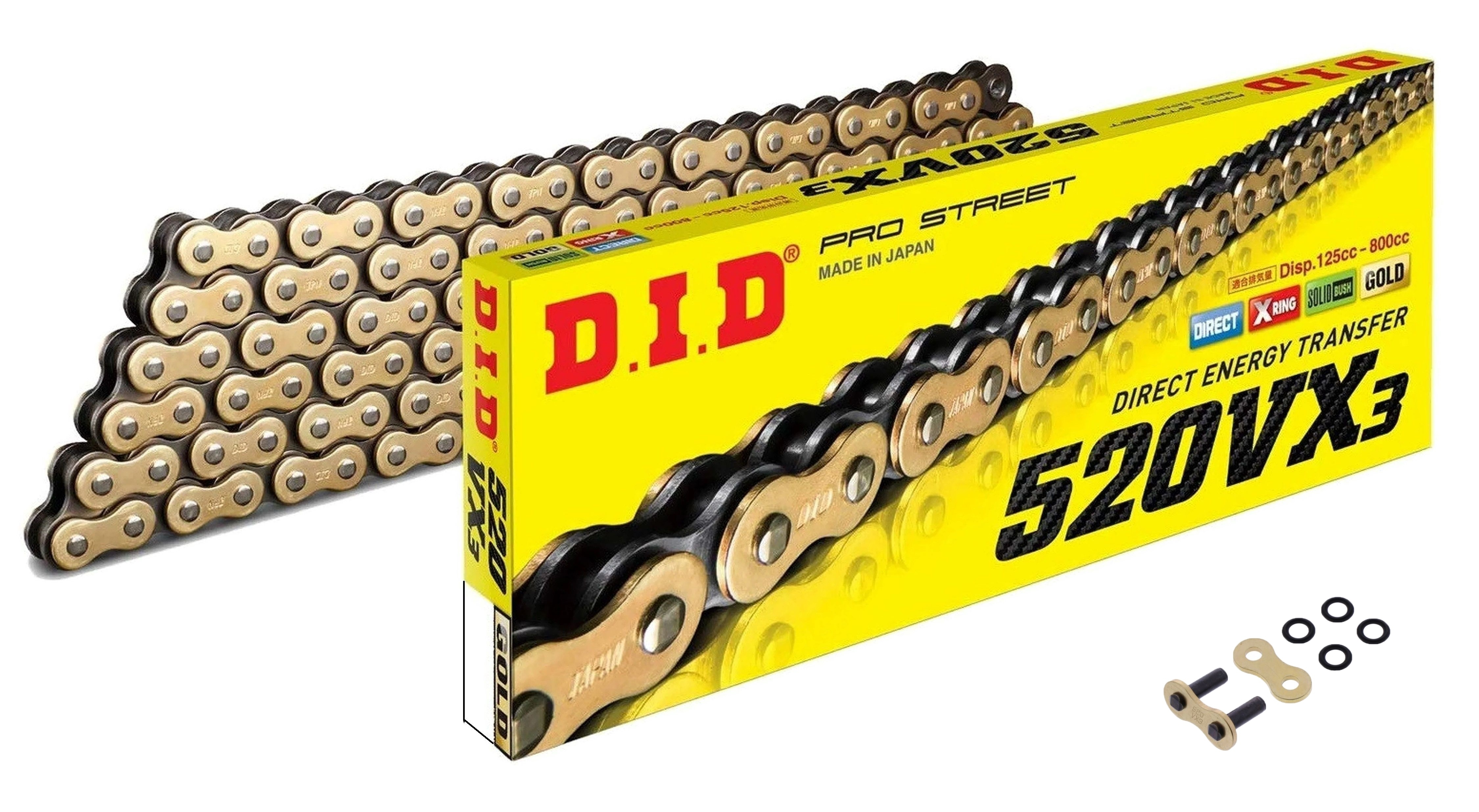 DID 520VX3 X-Ringkette Kettensatz gold verstärkt für KTM Duke 125, RC 125 ABS, 14-45-112