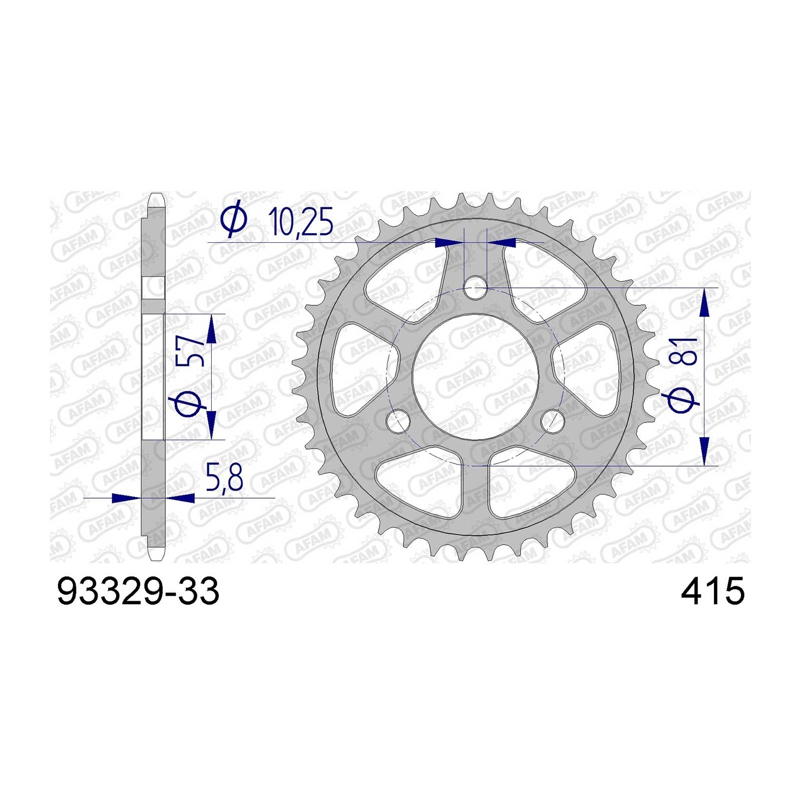 AFAM Kettenrad Teilung 415 33 Zähne Alu gun metal