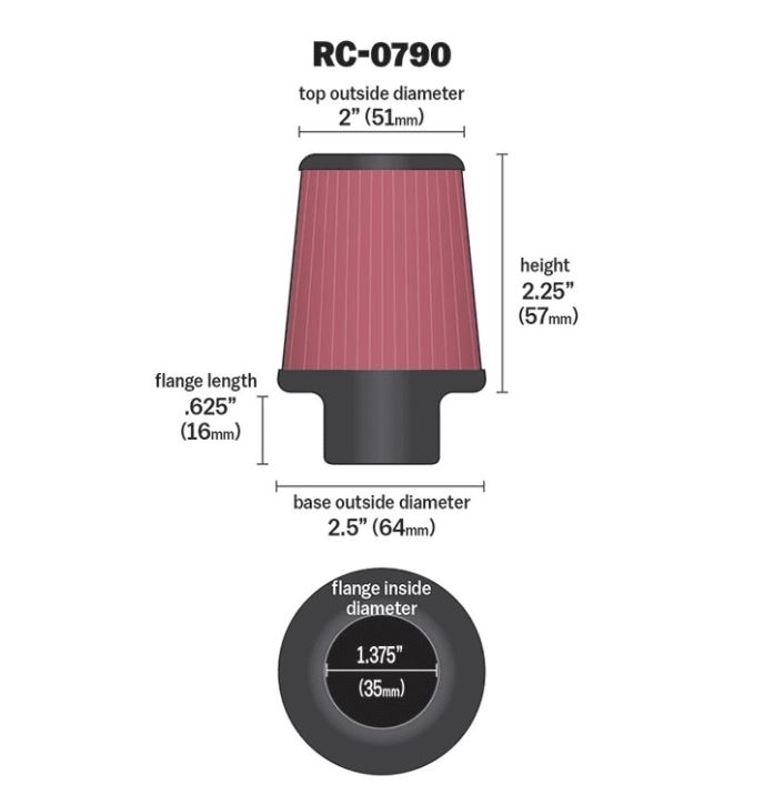 K&N UNIVERSAL Sport Luftfilter RC-0790 Flansch 35 mm RC0790