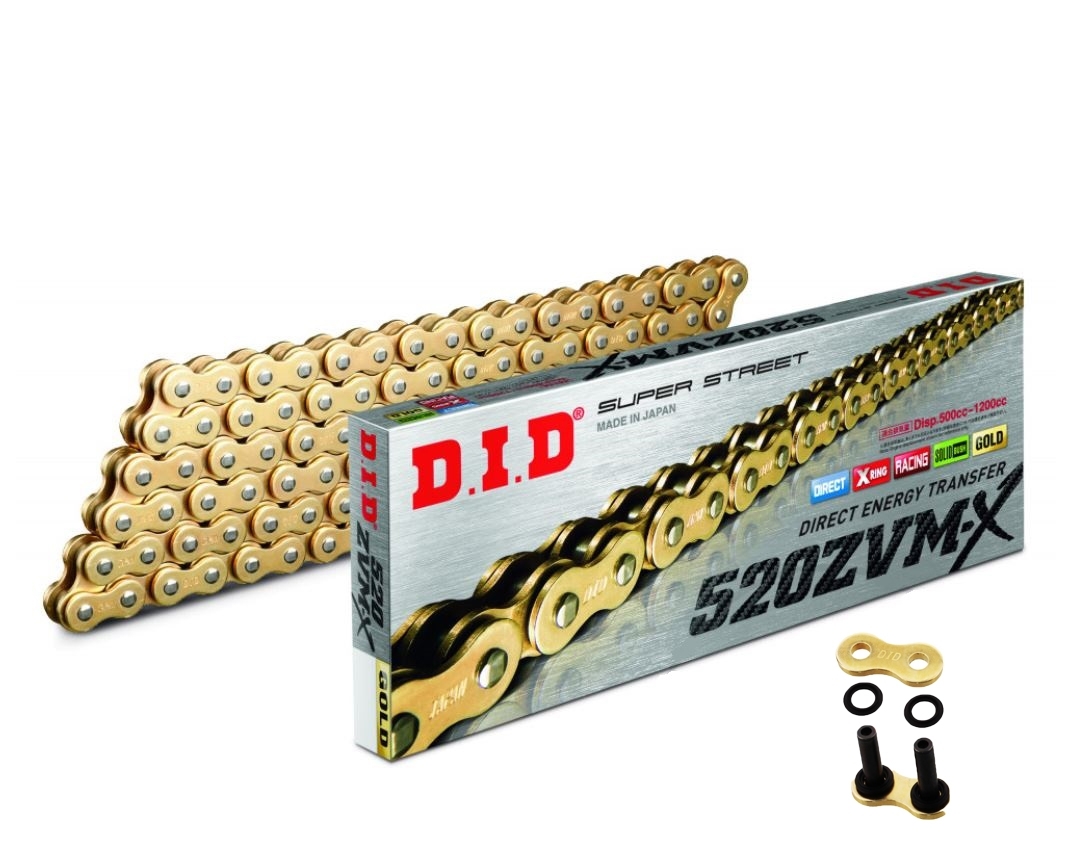 DID ZVMX Motorrad X-Ringkette Gold 520 Teilung 112 Glieder offen +Nietschloss