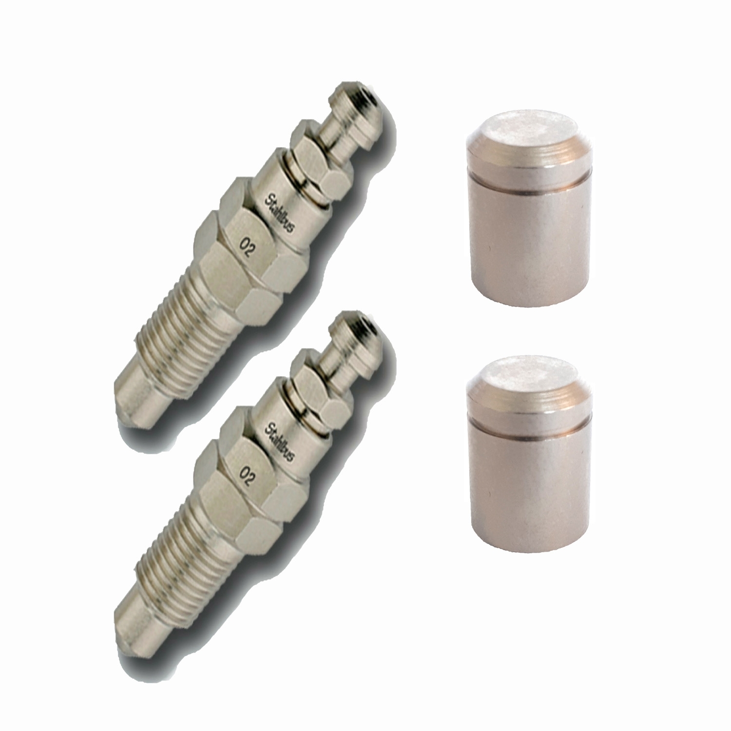 2x stahlbus Entlüfterschraube Entlüftungsventil 3/8 Zoll-24UNFx22 mm + Alukappen Nickel