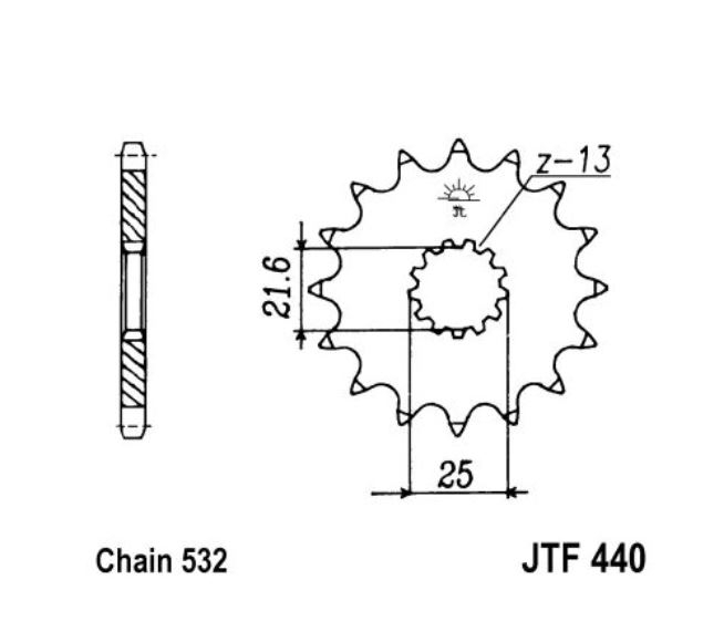 JT Ritzel 14 Zähne Teilung 532 Innendurchm.21.6/25 JT Sprockets JTF440.14
