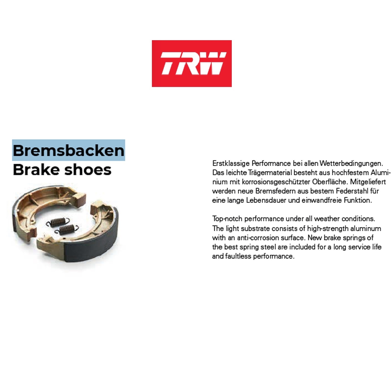 TRW MCS800 Bremsbackensatz für Aprilia KTM Baotian Ering Kymco Honda Peugeot Sachs mit Federn