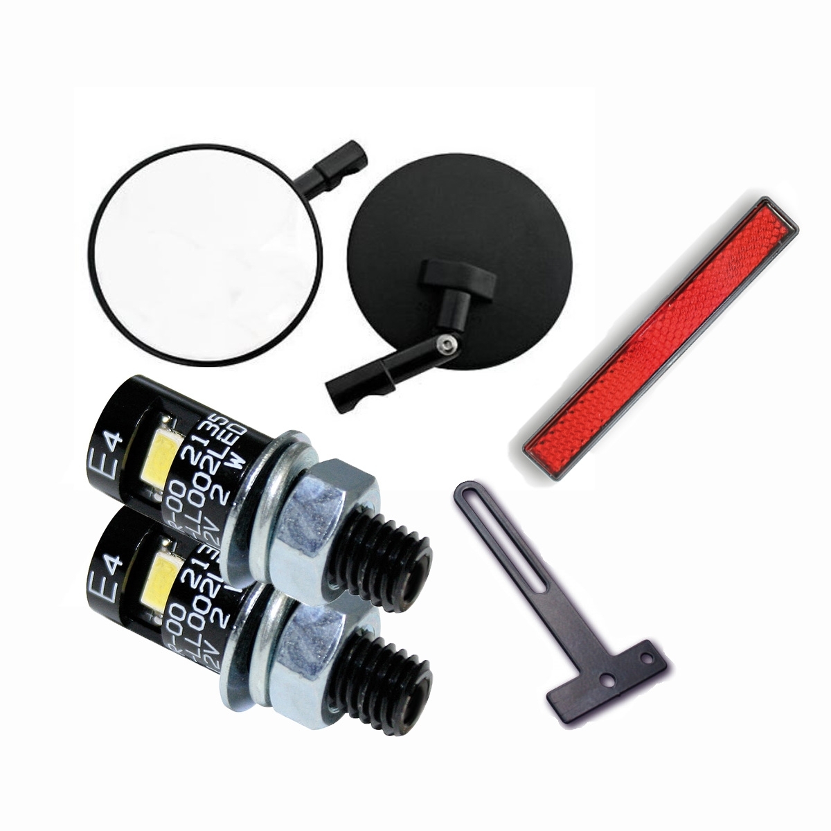 Chopper Cruiser Motorrad Tuning Set Kennzeichenbeleuchtung Lenkerendenspiegel Reflektor