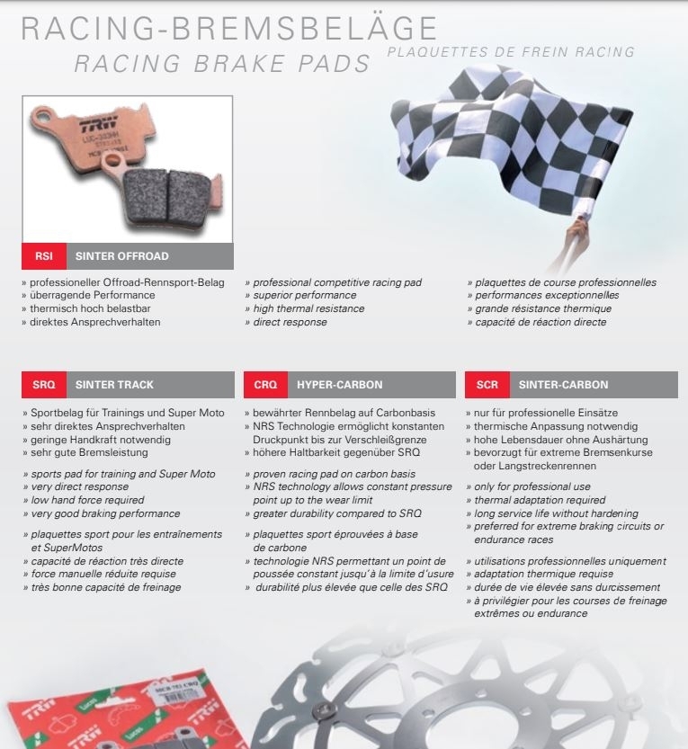 2x TRW Racing Bremsbeläge vorne MCB755CRQ Honda CB1000R CBR600RR RRA CBR1000RR Fireblade
