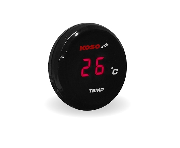 KOSO Coin-Thermometer mit ROTER Anzeige für Öl- oder Wassertemperatur 0-120° C mit Temperaturwarnung BA067R10