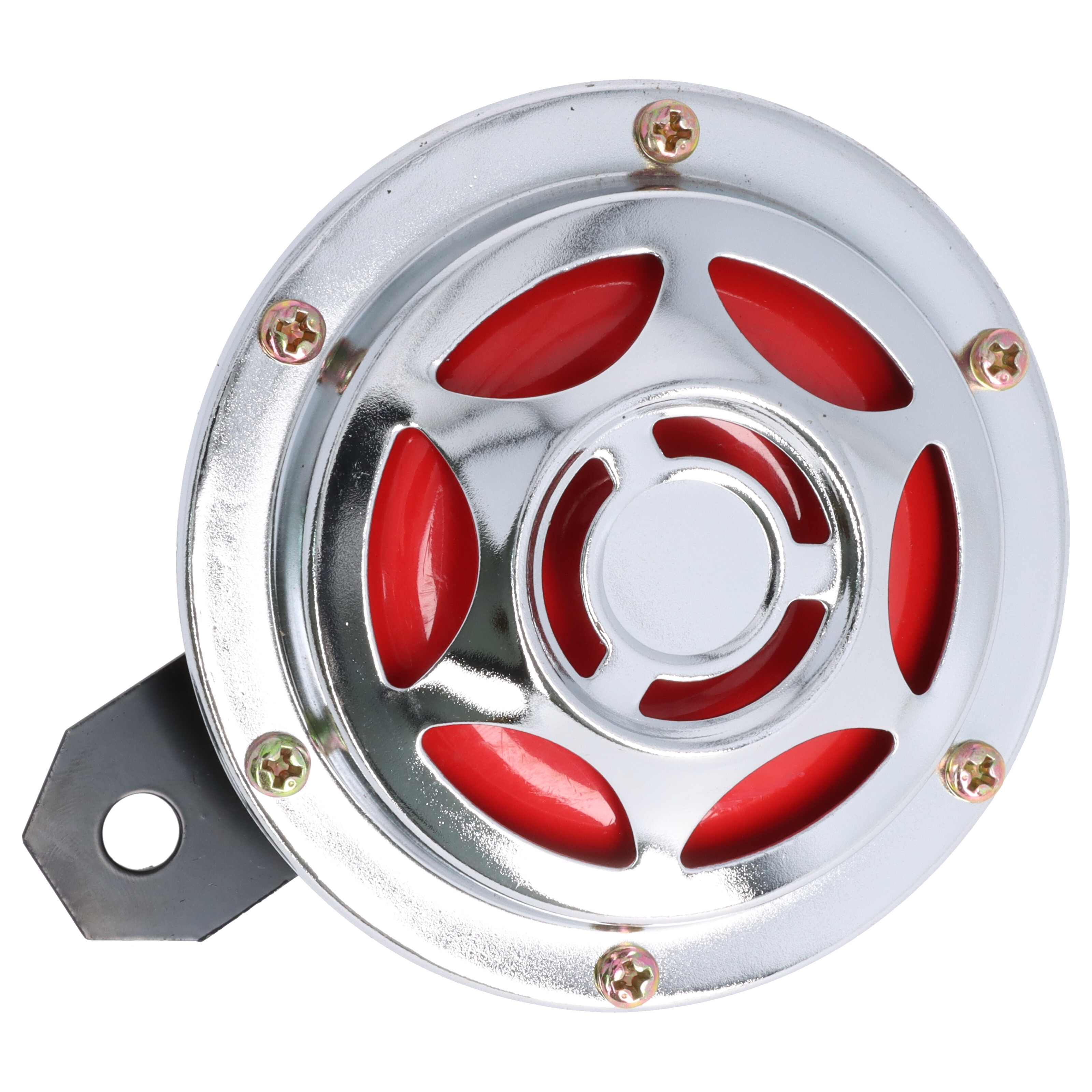 Motorrad Hupe chrom mit rotem Kern, 6 Volt, 100 mm