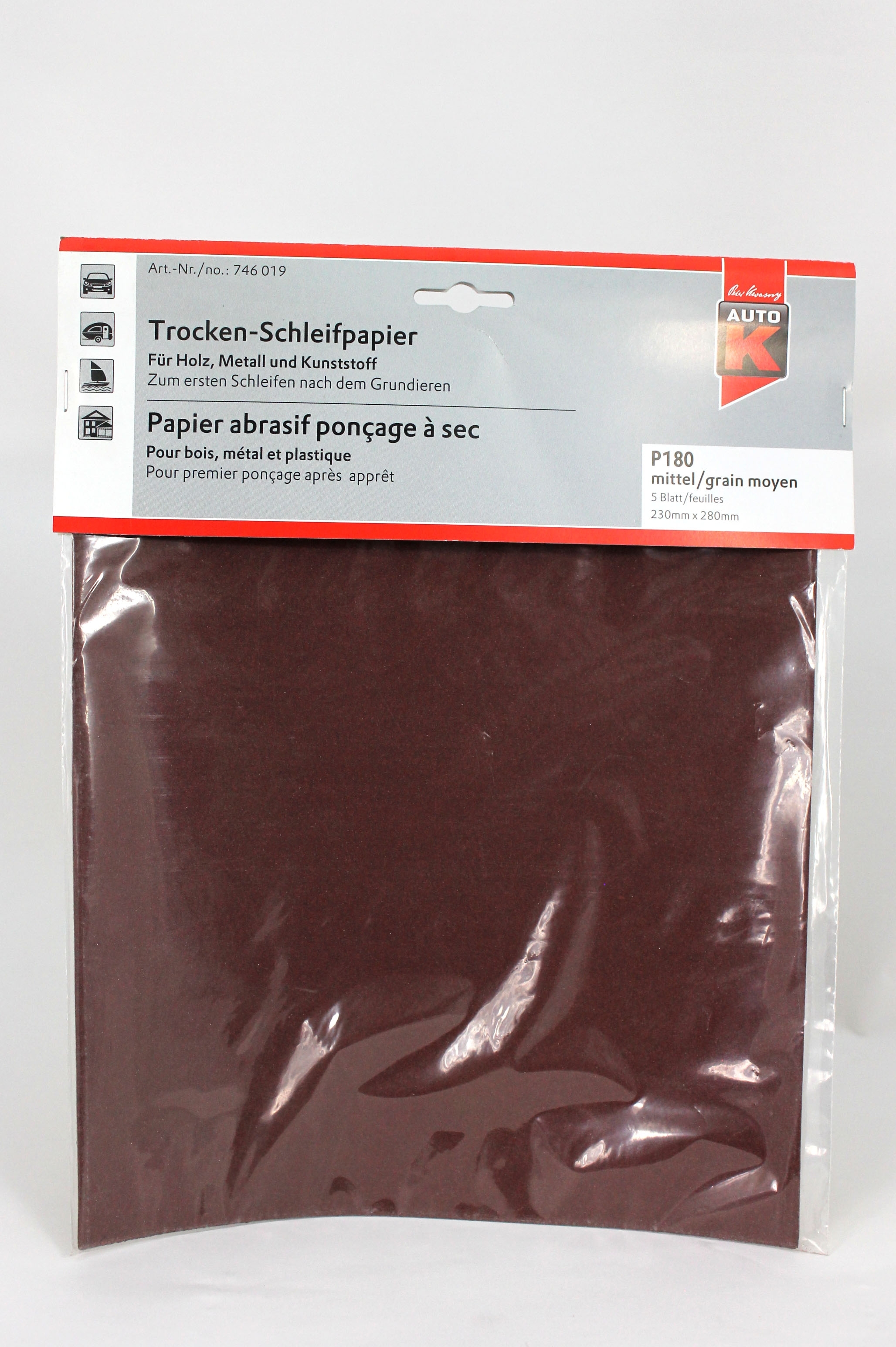 Kwasny Auto K Trocken-Schleifpapier P180 5 Blatt 230 x 280mm