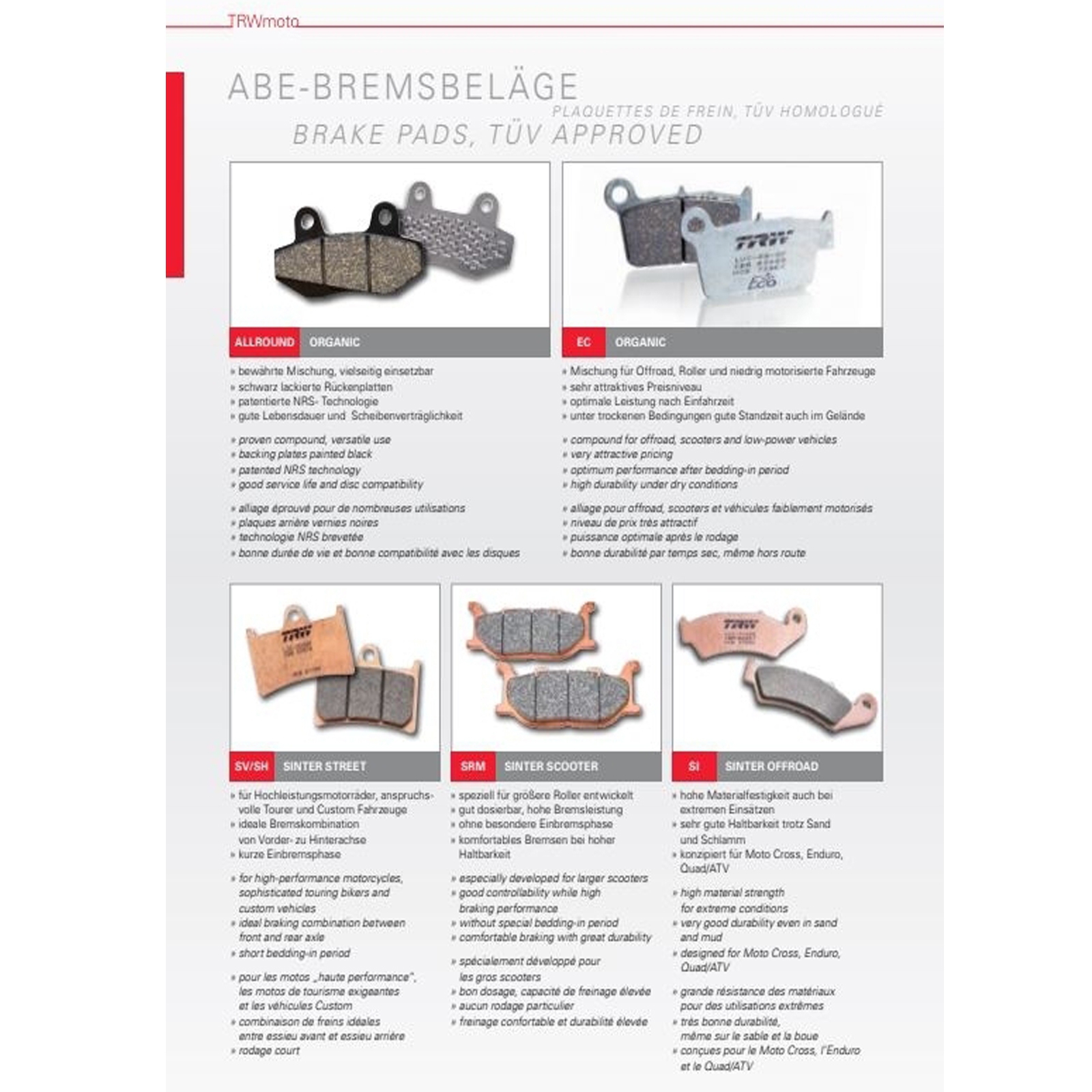 TRW MCB800SRM Sintermetall Bremsbeläge hinten für SYM GTS HT2 Joyride Peugeot LXR Daelim S3