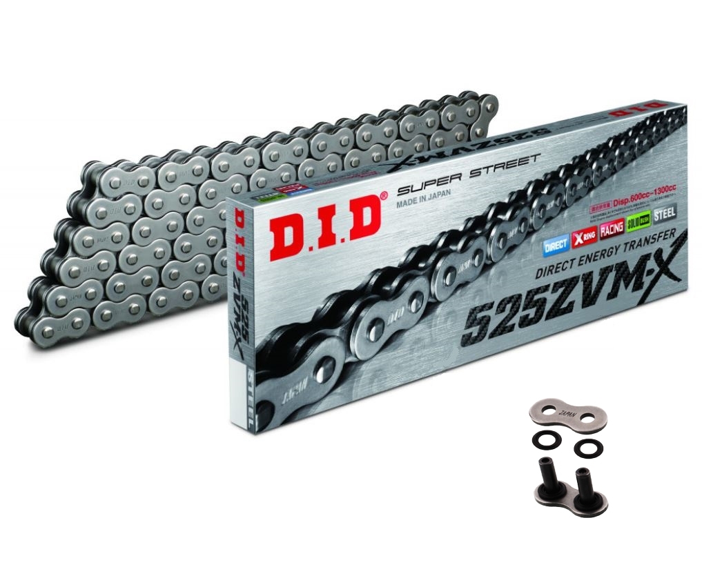 DID ZVMX Motorrad X-Ringkette verstärkt 525 Teilung 116 Glieder offen +Nietschloss