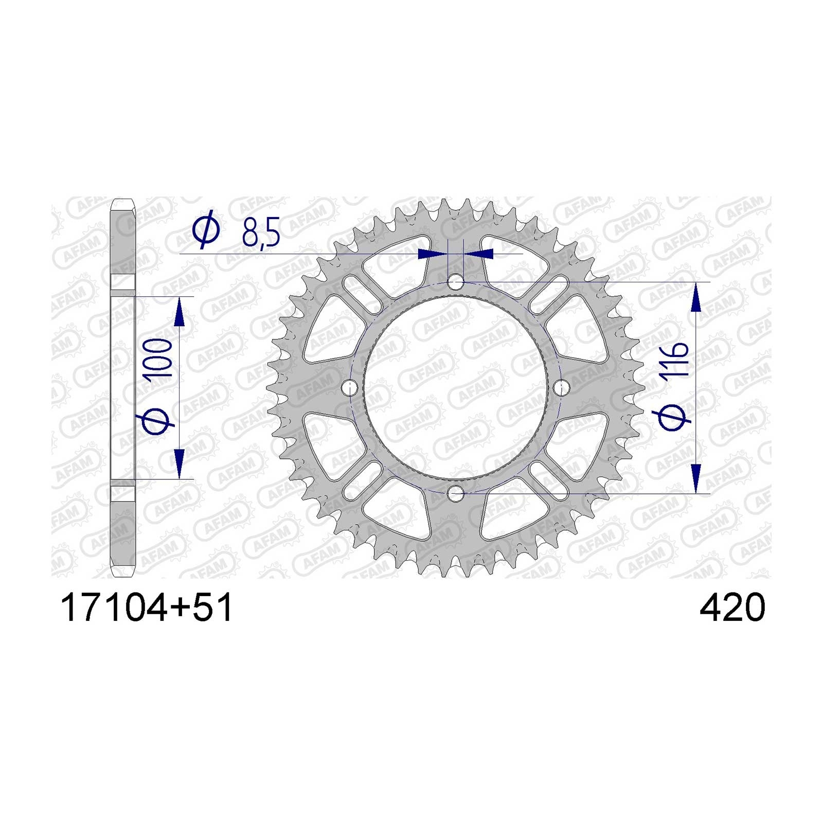 AFAM Kettenrad Teilung 420 51 Zähne Alu gun metal selbstreinigend