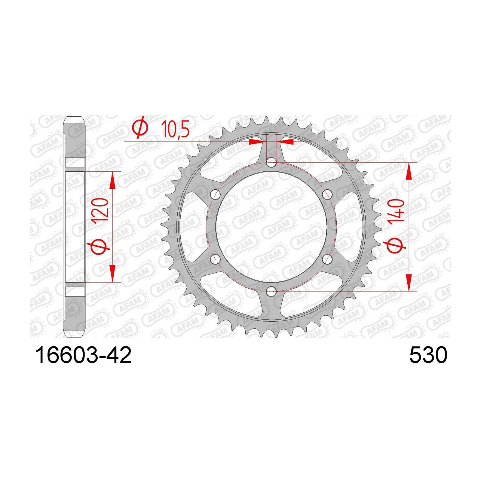 AFAM Kettenrad Teilung 530 42 Zähne Stahl schwarz