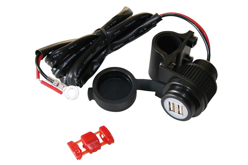 2-fach USB Steckdose beleuchtet, mit Staubkappe und Halter für 22mm