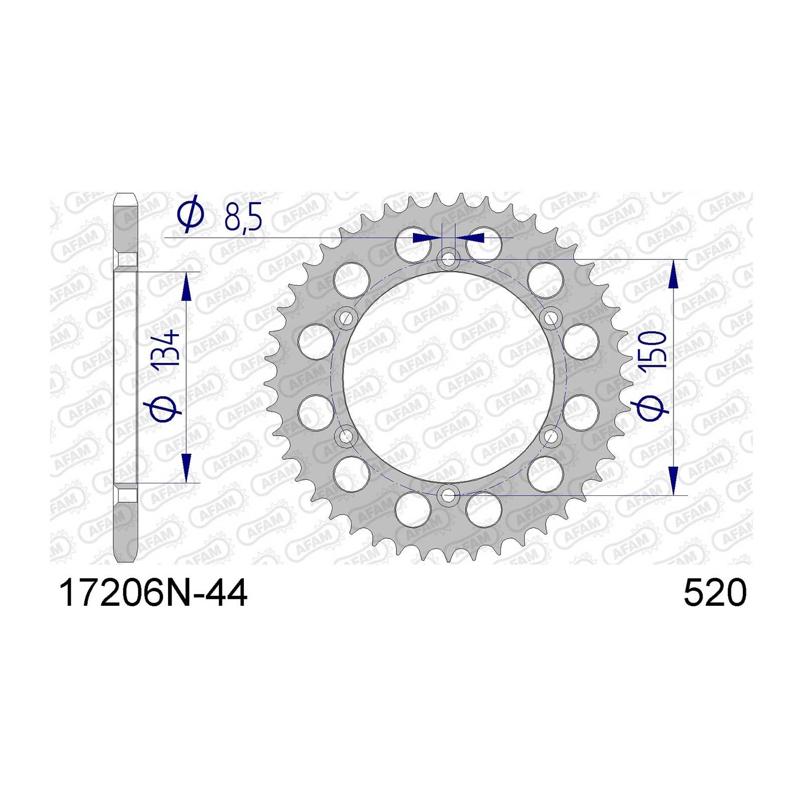 AFAM Kettenrad Teilung 520 44 Zähne Alu gun metal
