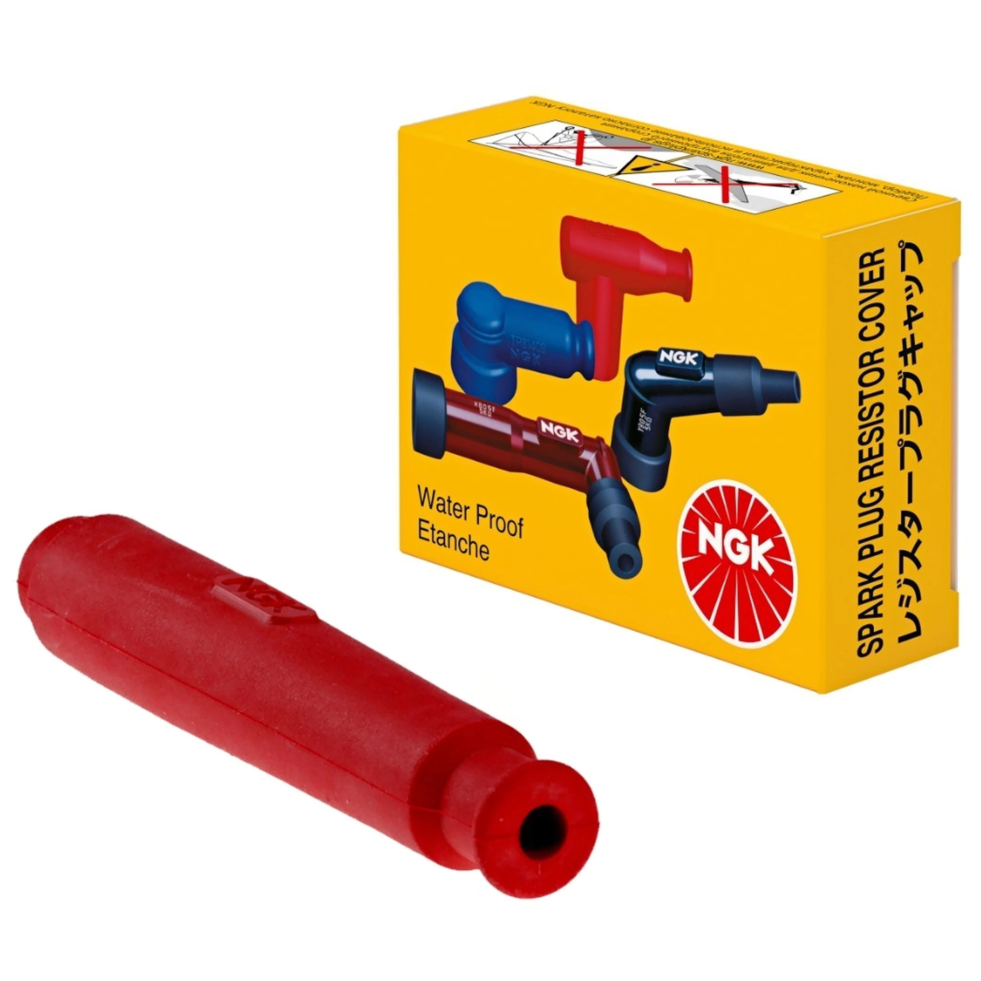 NGK Zündkerzenstecker SD05FM-R 8673 Für 10/12 mm Kerzen, gerade, Farbe rot, 5 Kilo Ohm entstört, M4 Anschlussgewinde