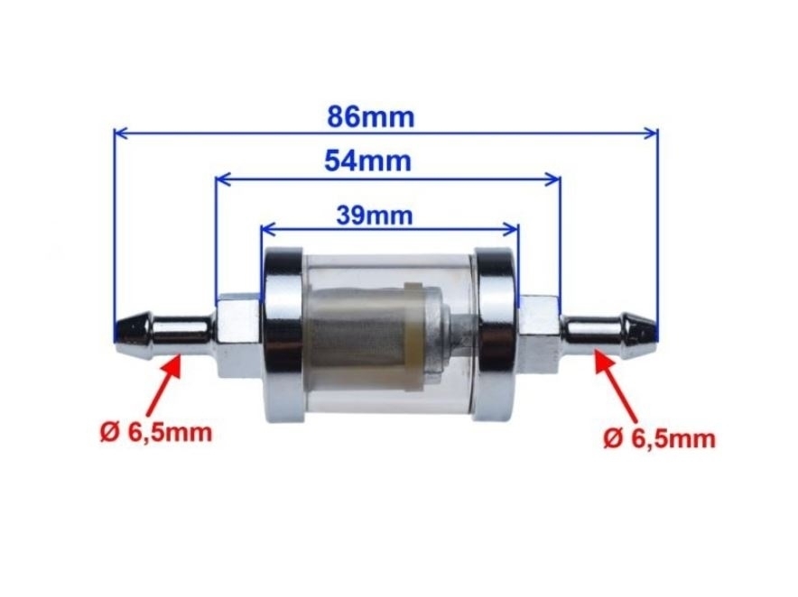 Universal Benzinfilter chrom 8mm High Flow mit Schauglas für Motorräder