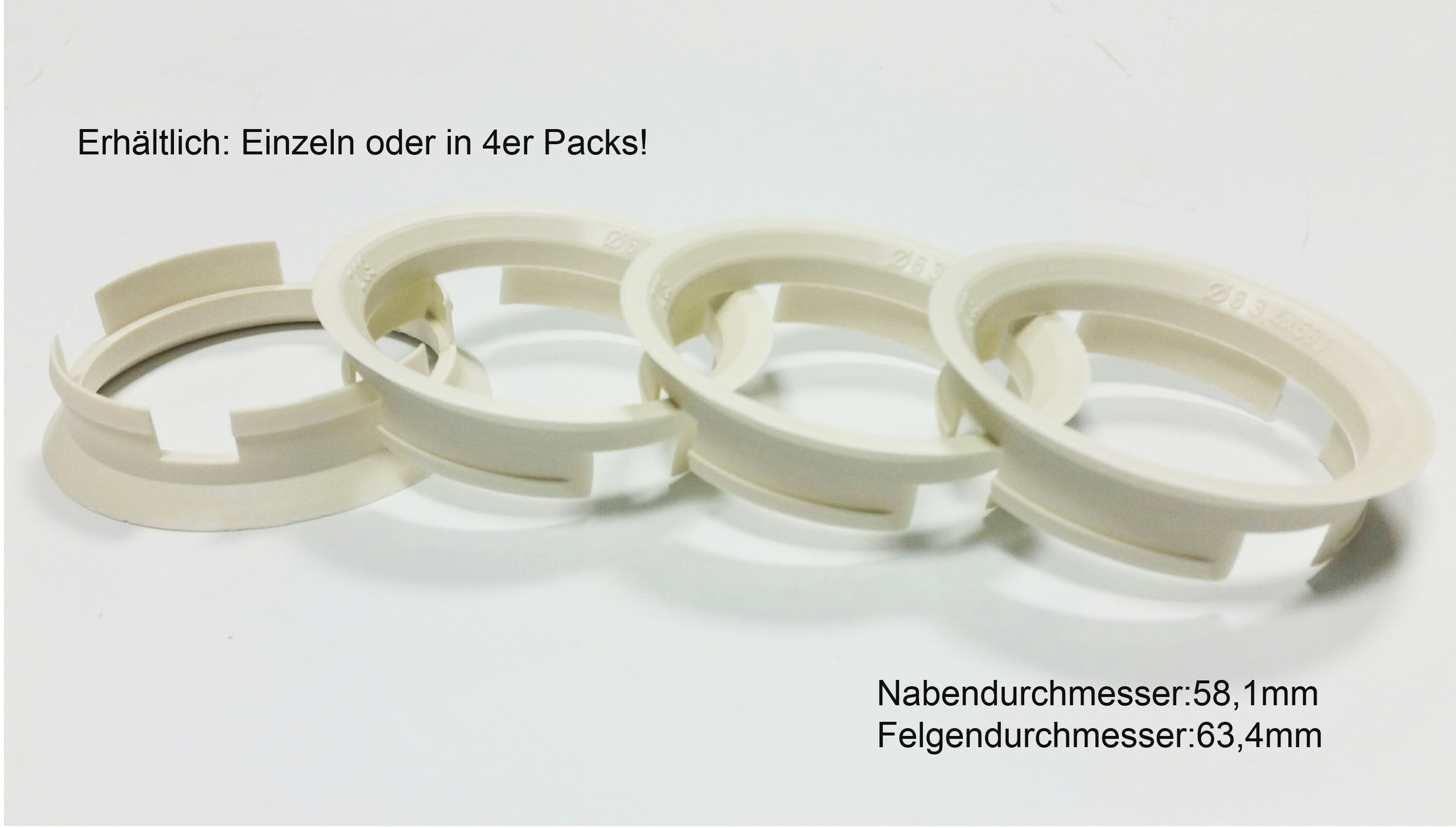 4 X Zentrierring Z09D WEISS  63,4 mm x 58,1 mm