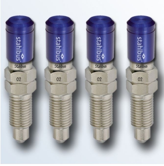 4x stahlbus Entlüfterschraube Entlüftungsventil 3/8 Zoll-24UNFx22 mm + Alukappen Blau