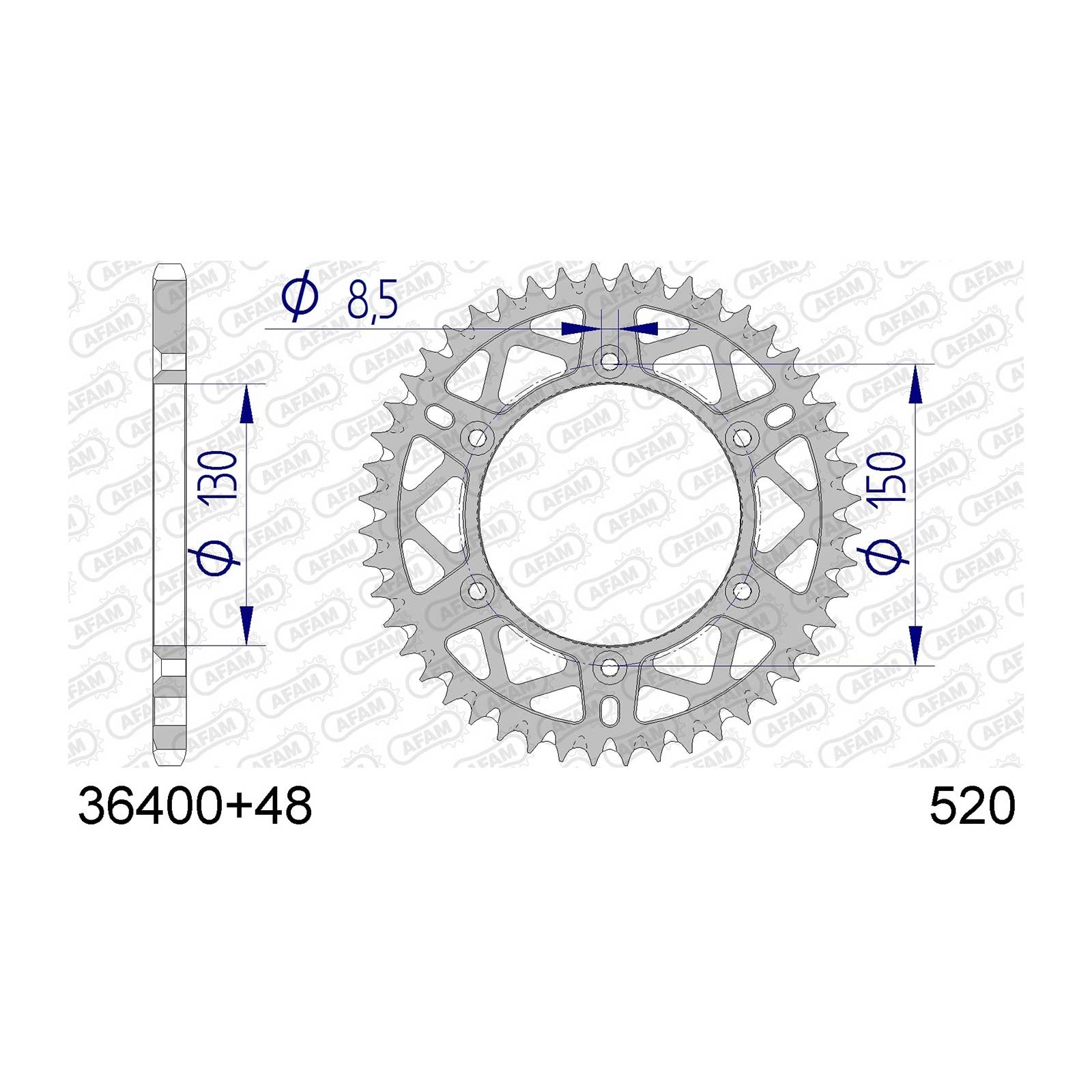 AFAM Kettenrad Teilung 520 48 Zähne Alu gun metal selbstreinigend