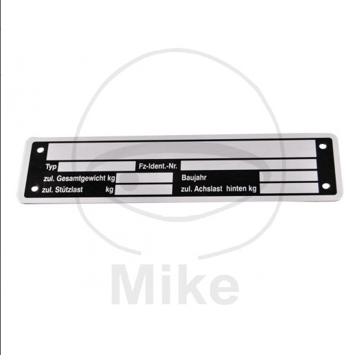 Typenschild Blanko 148 x 38 mm für Anhänger Typ Fz-i-Nr. Bj. Gesamtgwe. Stützlast Achslast