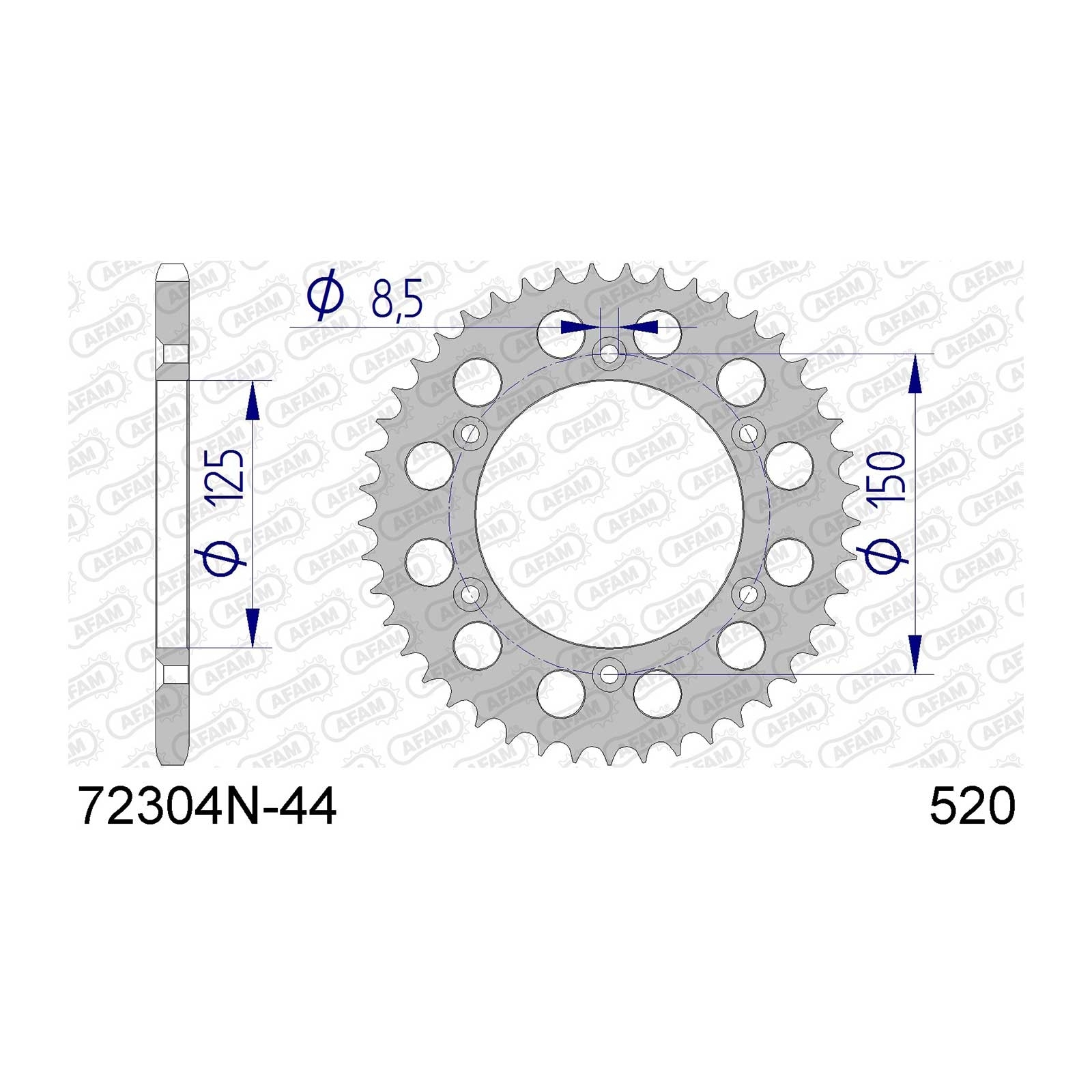 AFAM Kettenrad Teilung 520 44 Zähne Alu gun metal