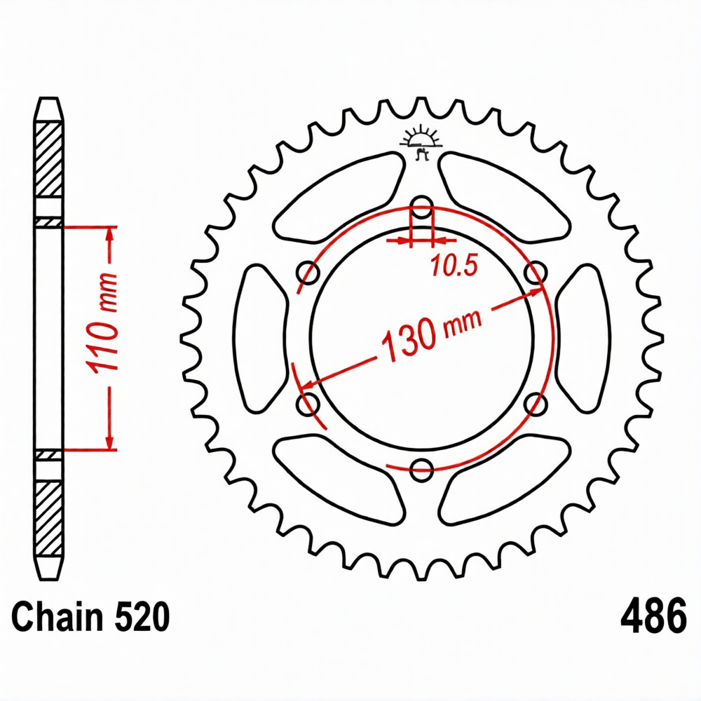 JT Sprockets Kettenrad für Kawasaki Suzuki Yamaha 43 Zähne 520 Teilung id 110 mm lk 6x130 mm