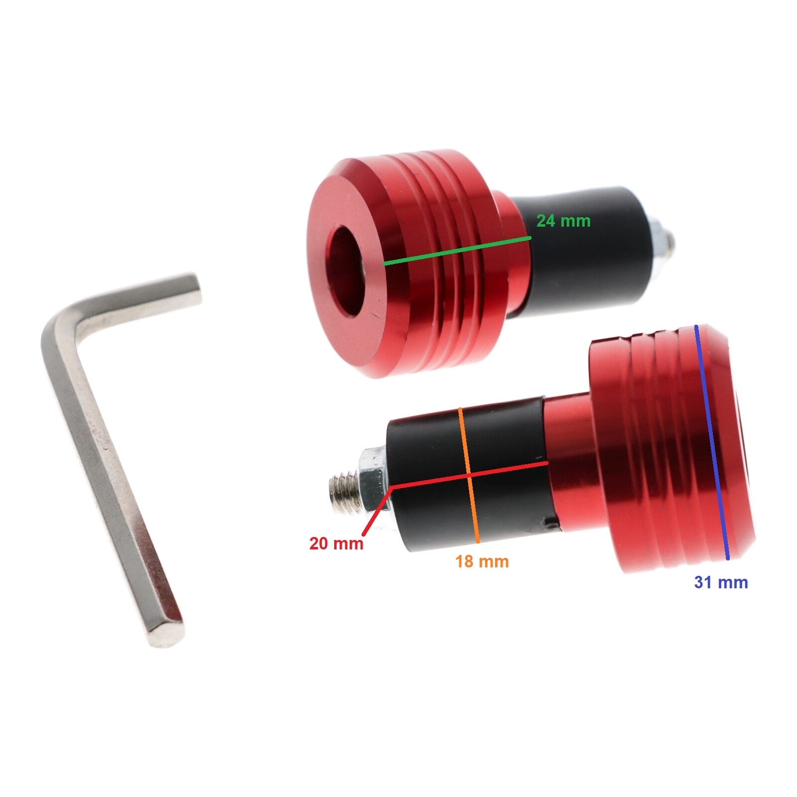 Motorrad Lenkerenden / Lenkergewichte rund 103g AD 31mm L 18mm ID 18 mm Rot