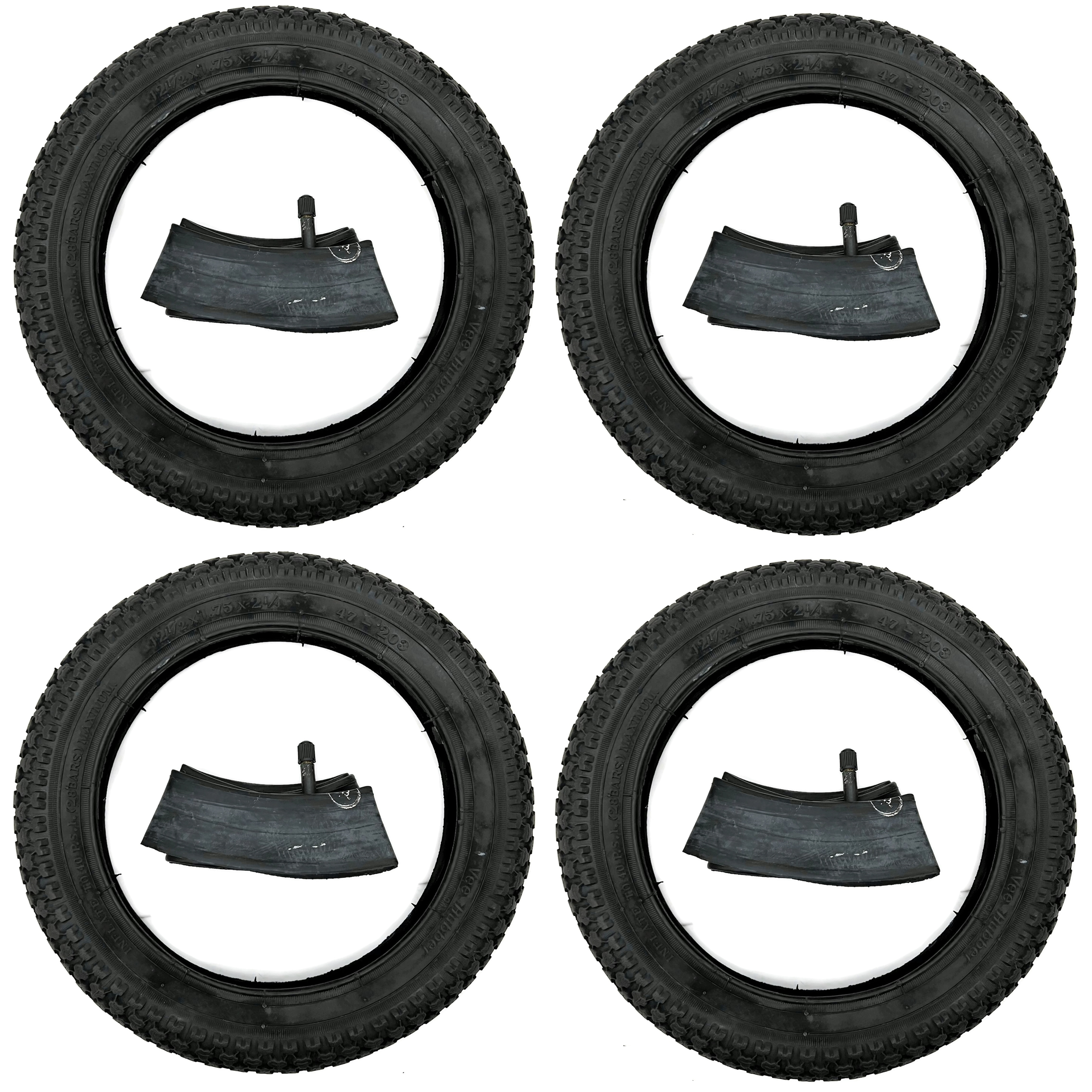 4x Reifen + 4x Schlauch 12 1/2 X1,75X2 1/4 = 47-203 VRB034 BK für Kinderwagen Roller