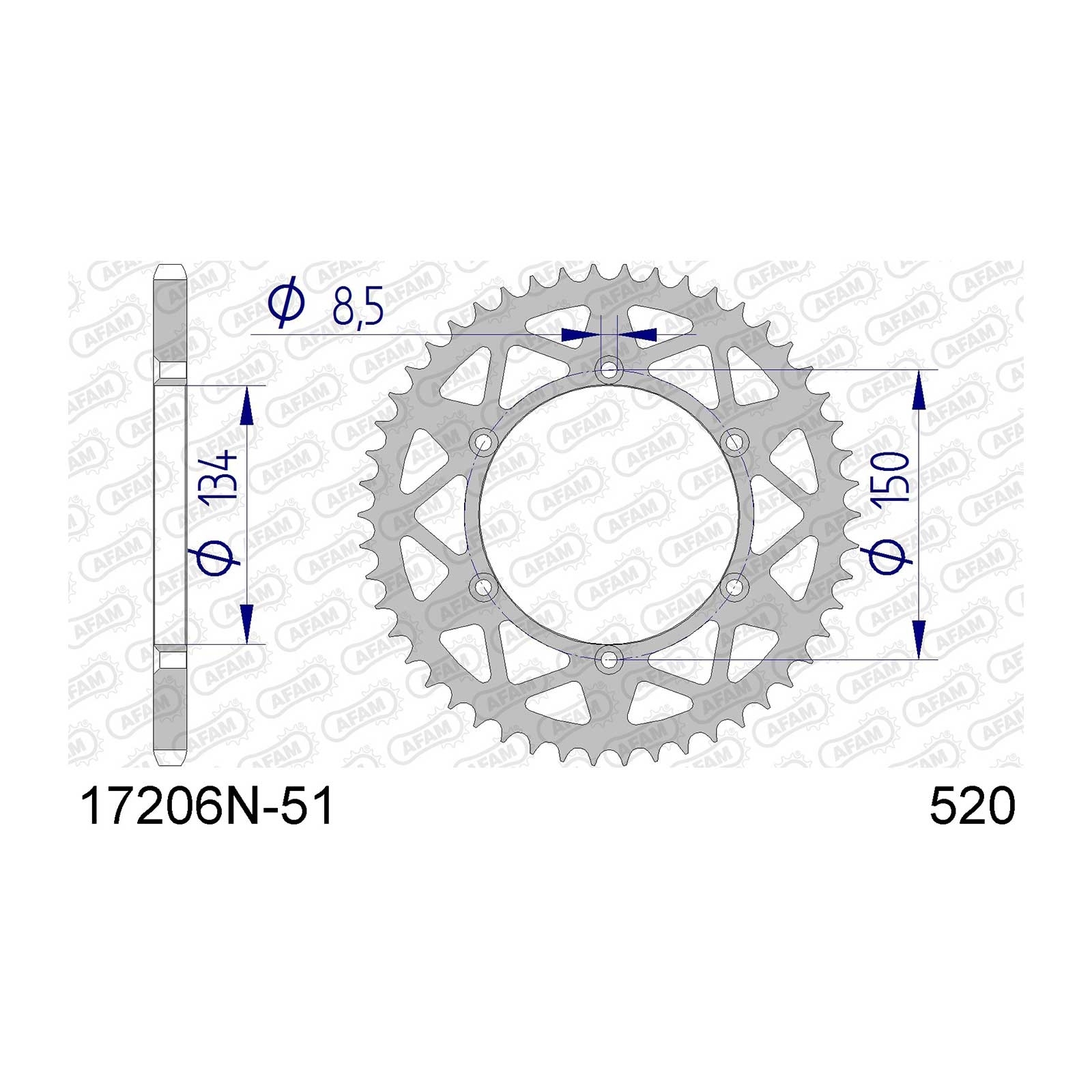 AFAM Kettenrad Teilung 520 51 Zähne Alu silber