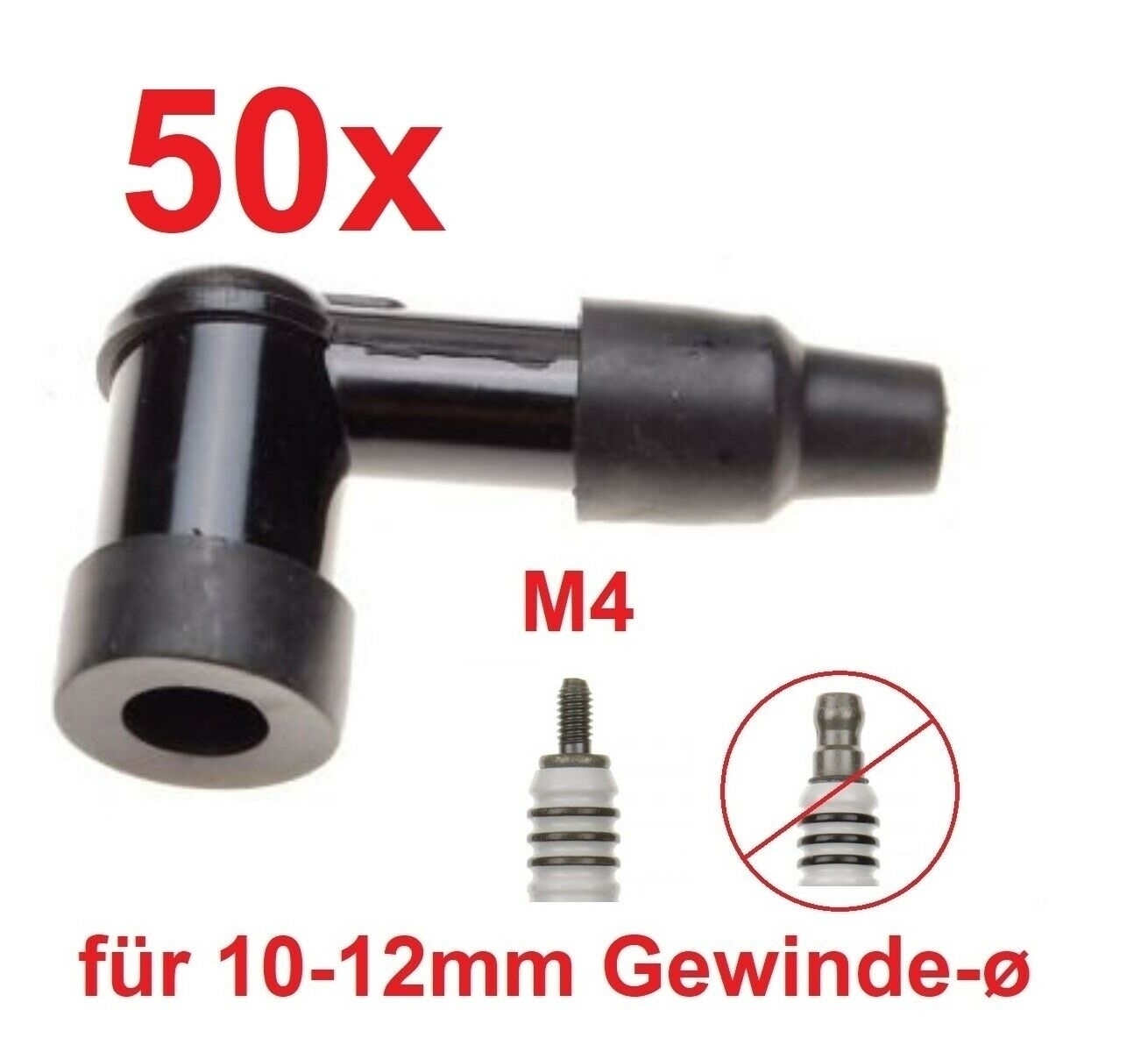 Zündkerzenstecker 90° abgewinkelt 34 x 48 mm für M4 Anschluss 10 - 12mm Kerzen
