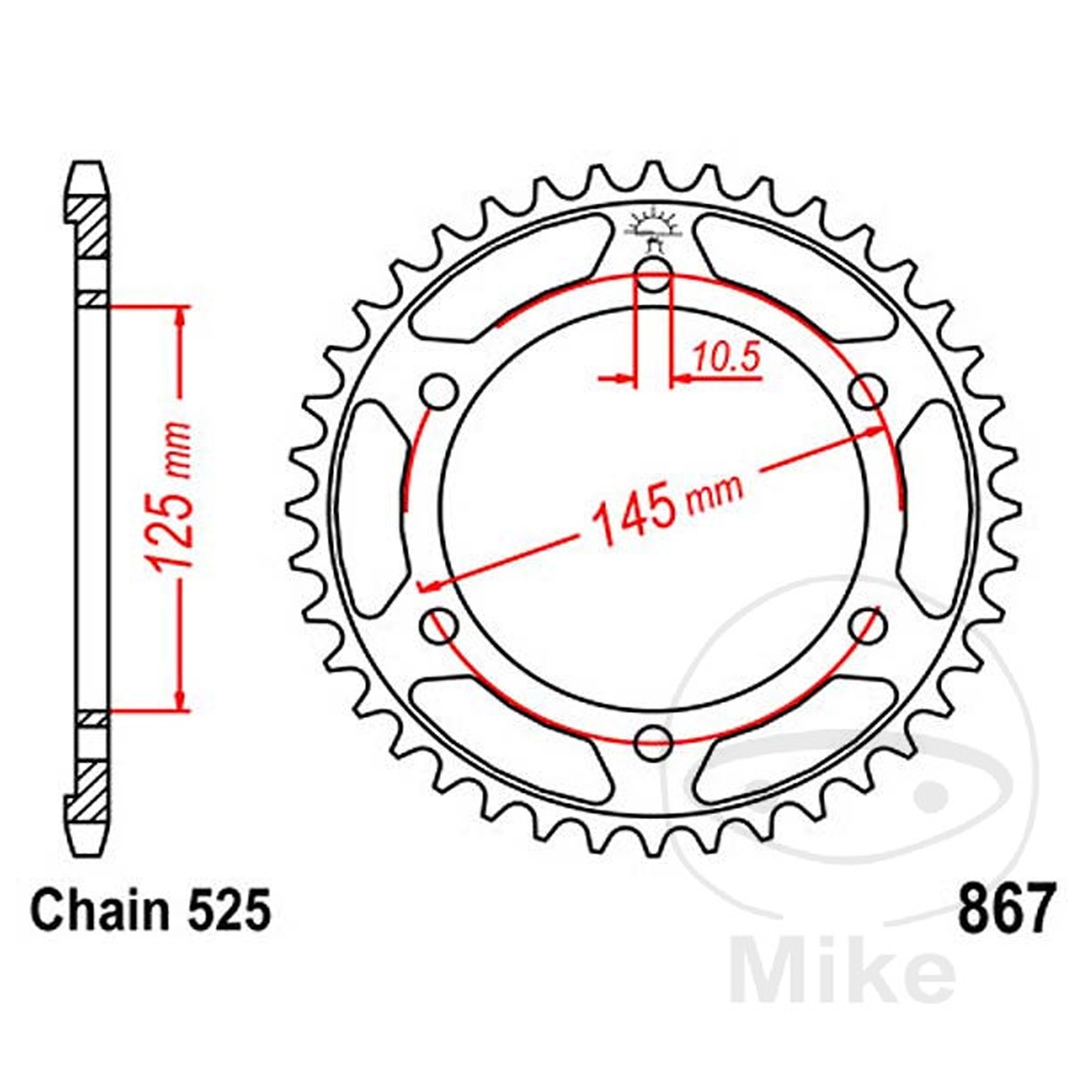 JT Sprockets JTR867.42 Kettenrad 42 Zähne Teilung 525 Innendurchmesser 125mm Lochkreis 145mm