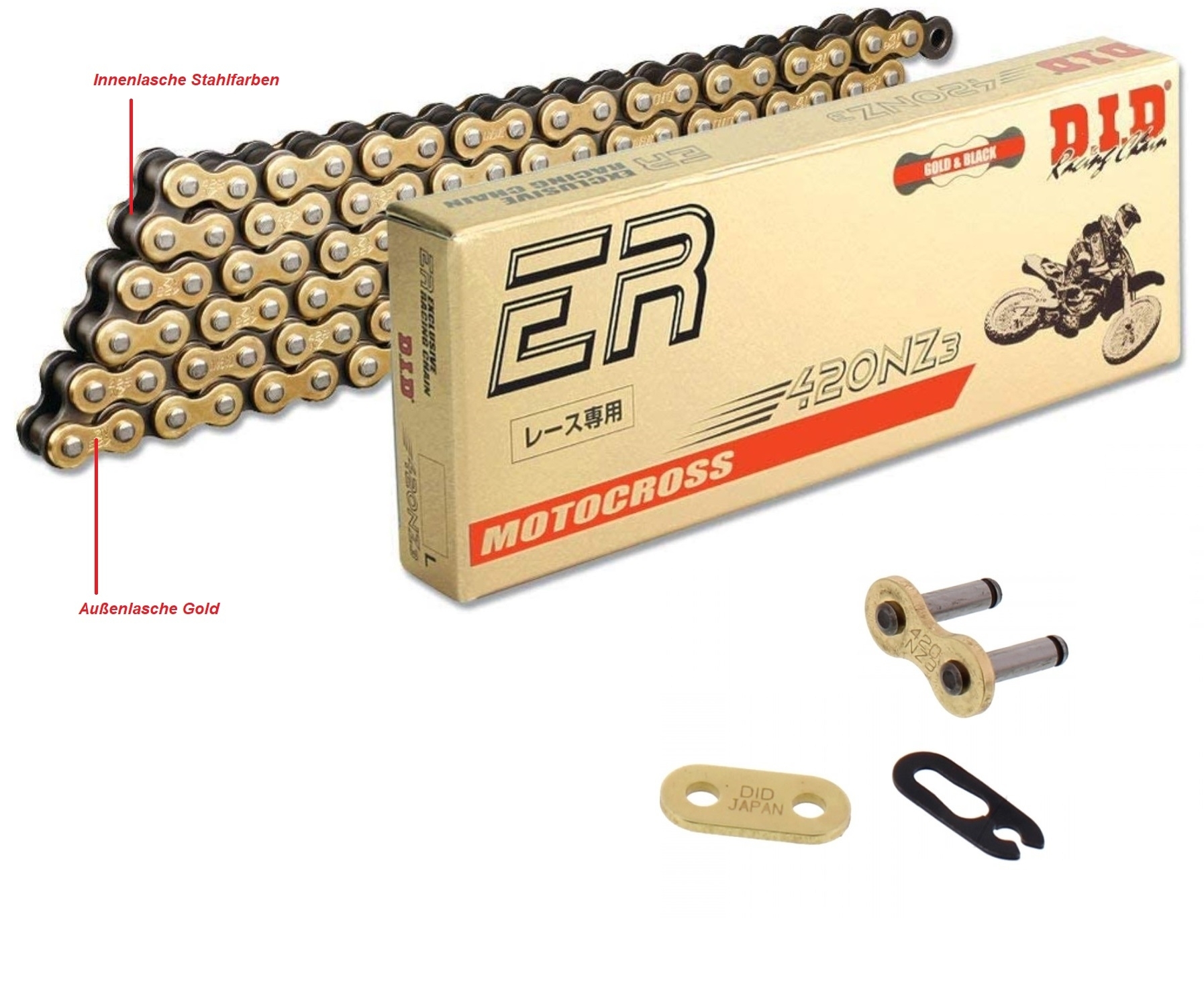 DID NZ3 Offroad Antriebskette verstärkt G&B Clipschloss 420 Teilung 136 Glieder