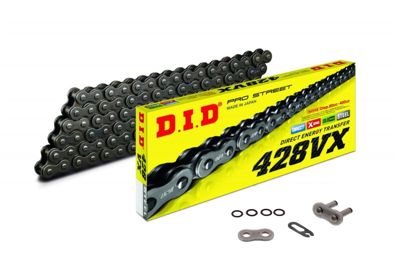 DID VX Motorrad X-Ringkette verstärkt 428 Teilung 122 Glieder offen +Clipschloss