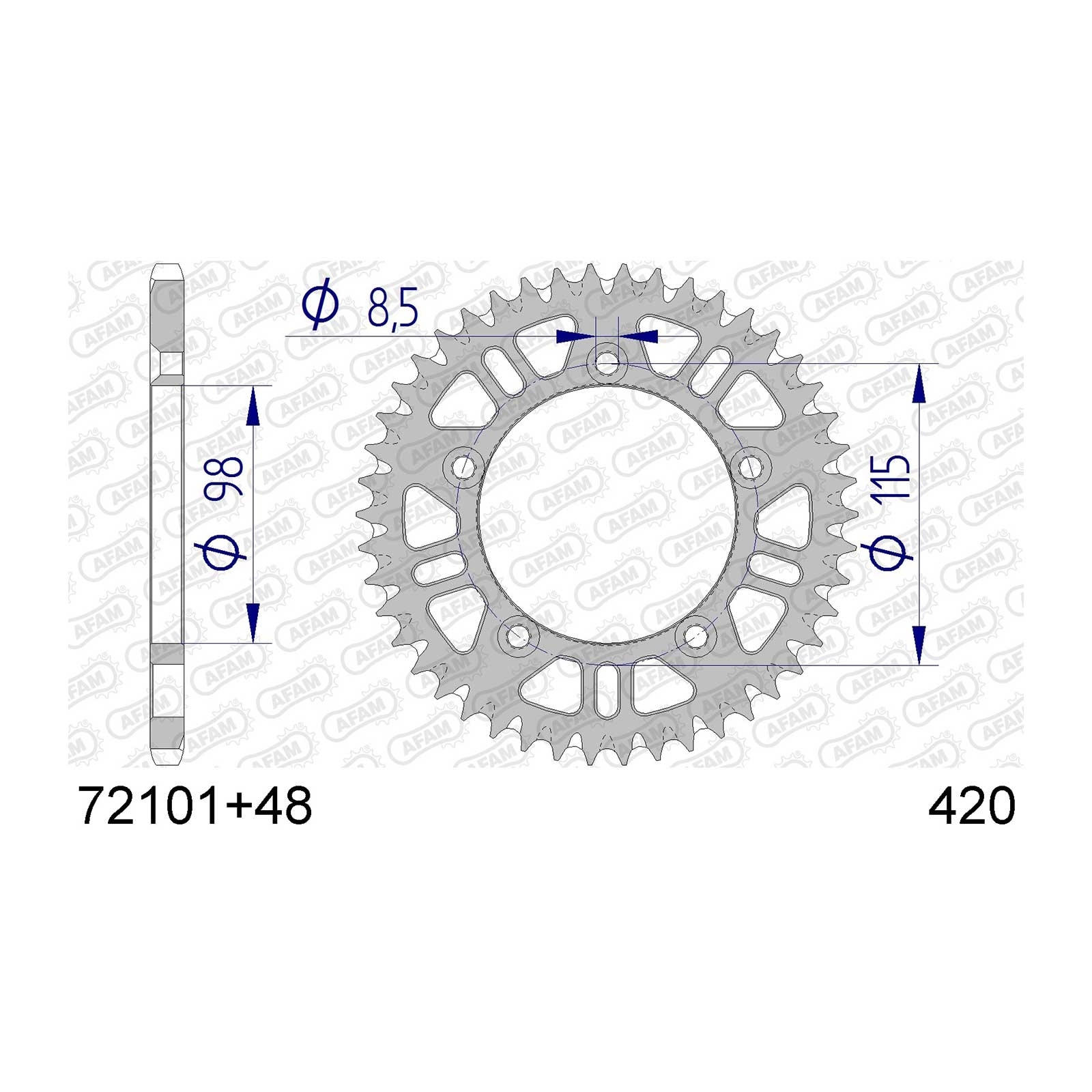 AFAM Kettenrad Teilung 420 48 Zähne Alu gun metal selbstreinigend