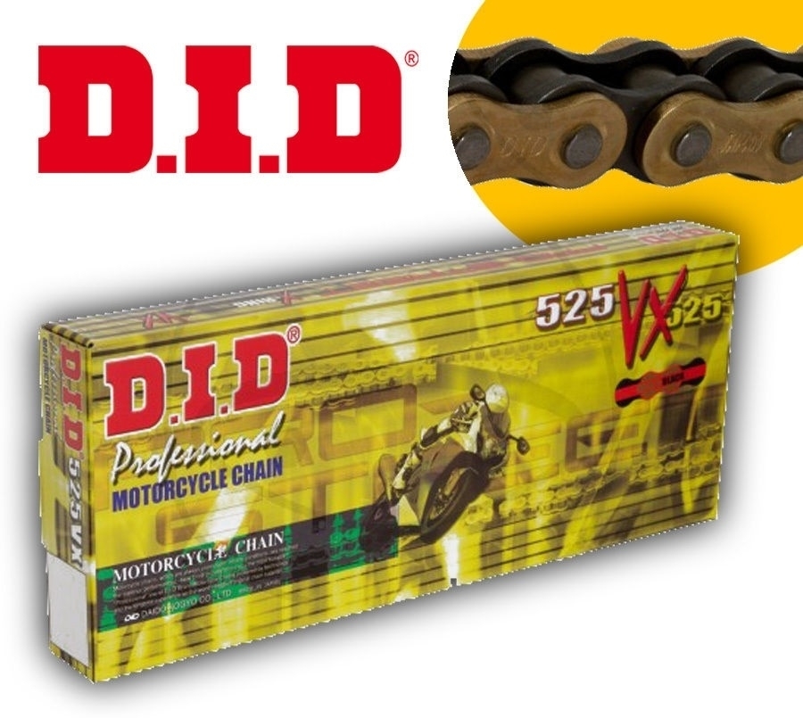 DID X-Ringkette VX gold / stahlfarben 525 Teilung 102 Glieder offen mit Nietschloss DID525VXGB/102ZB