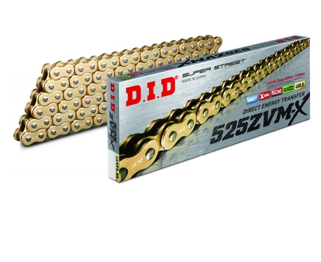 DID ZVMX Motorrad X-Ringkette verstärkt gold 525 Teilung 124 Glieder endlos