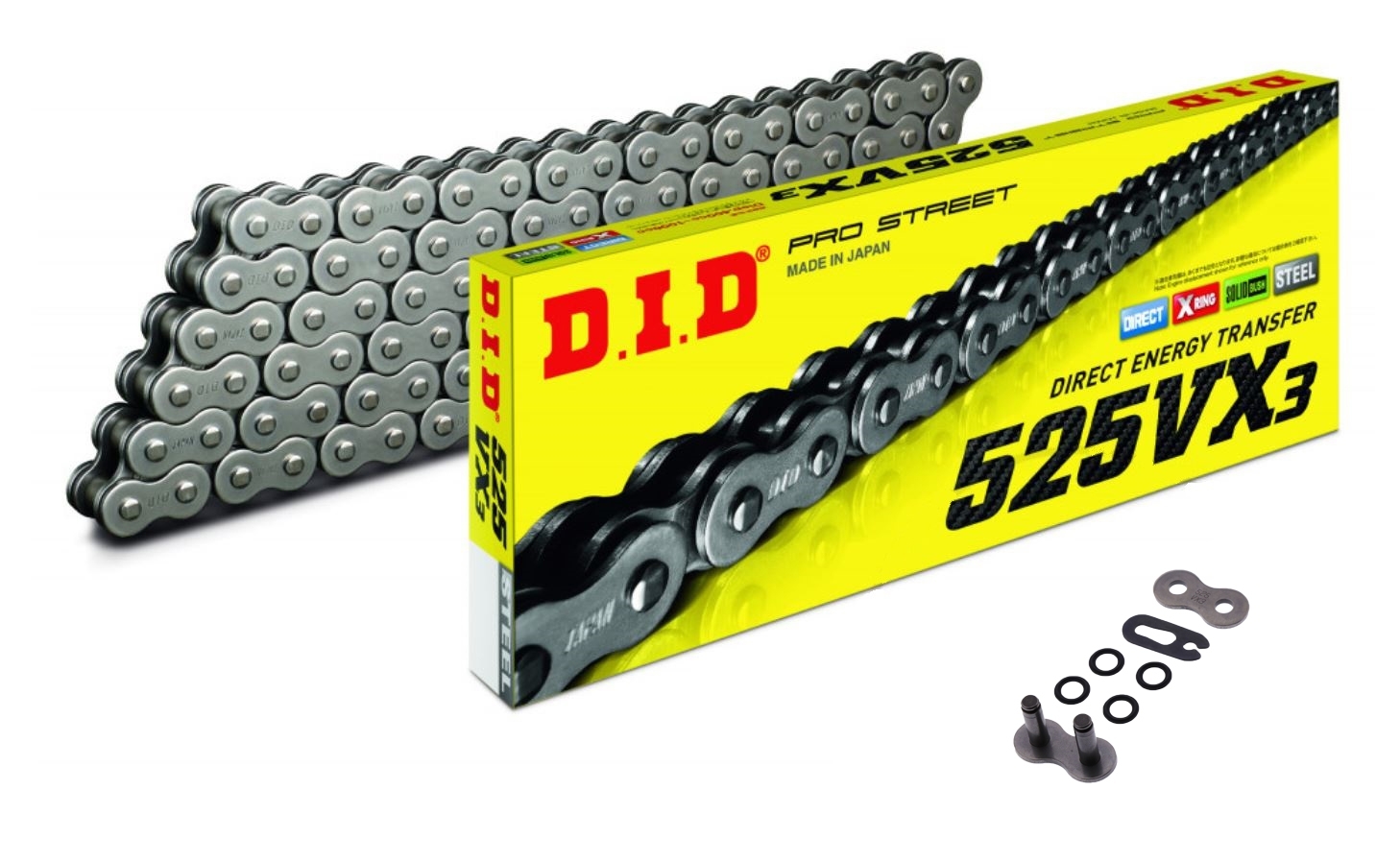 DID 525VX3 Motorrad X-Ringkette verstärkt 525 Teilung 116 +Clipschloss