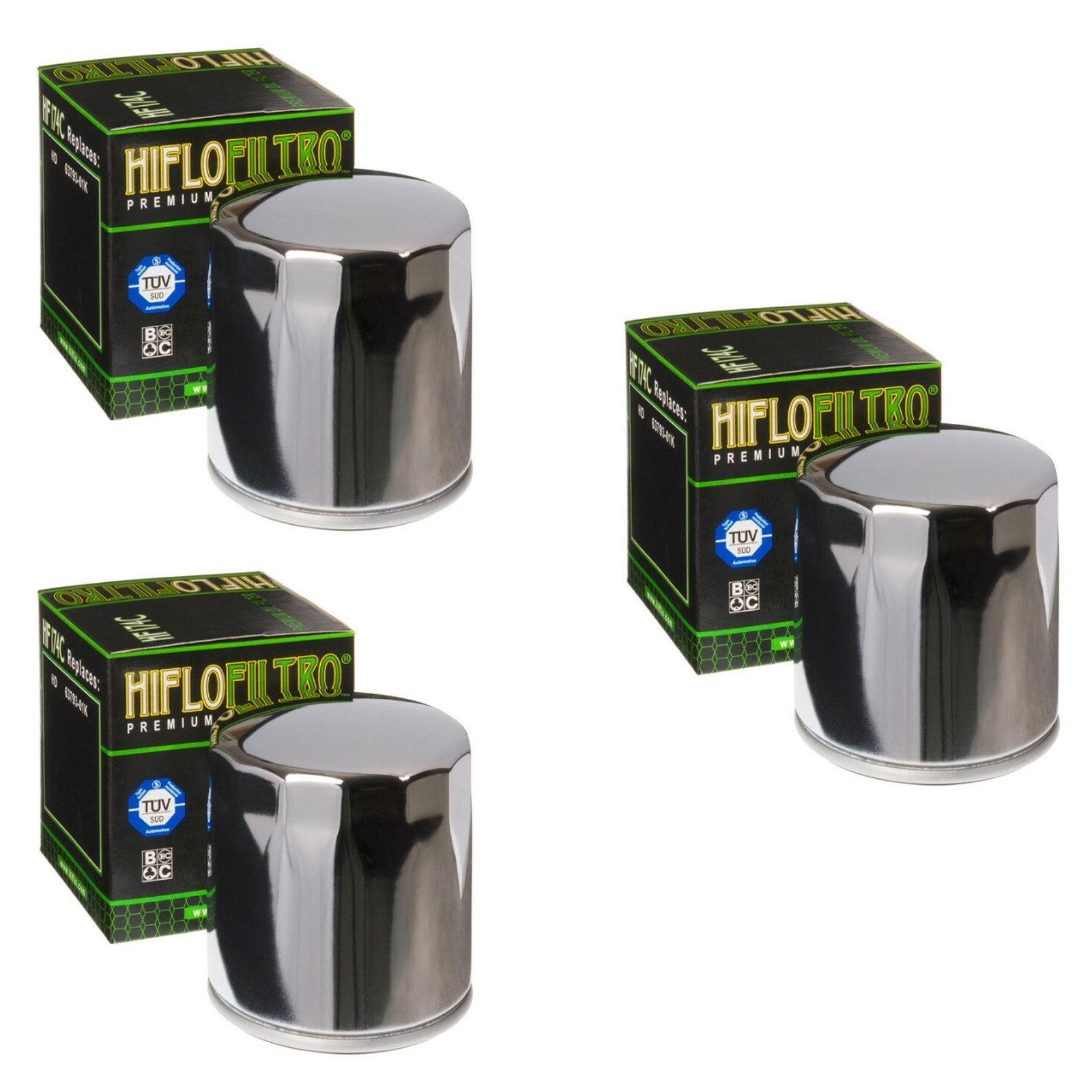 3x Hiflo HF174C Ölfilter verchromt für diverse Chopper gemäß Liste