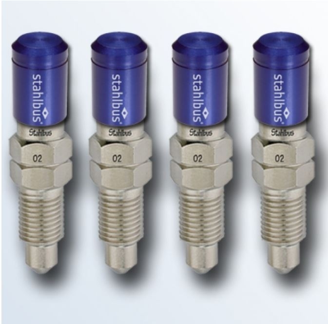 4x stahlbus Schnell-Entlüfterschraube Entlüftungsventil 3/8 Zoll-24UNFx16 + Alukappen Blau