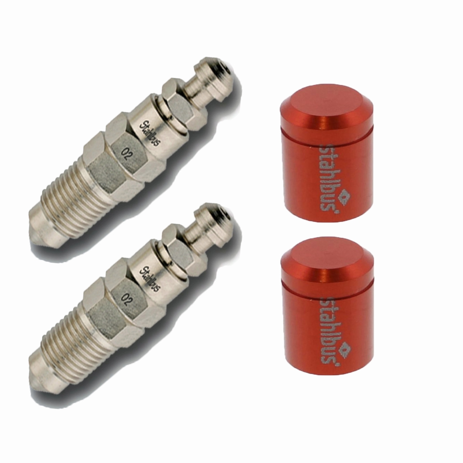 2x Stahlbus Schnell-Entlüfterschraube SB-110411 M10x1.0 mit Entlüftungsventil & Ventilkappe Rot
