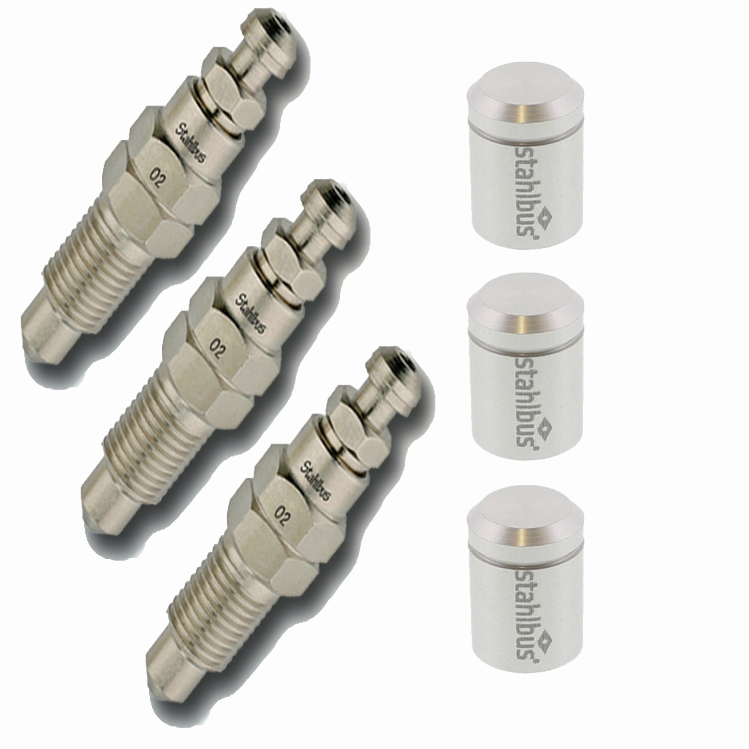 3x stahlbus Entlüfterschraube Entlüftungsventil 3/8 Zoll-24UNFx22 mm + Alukappen Natur