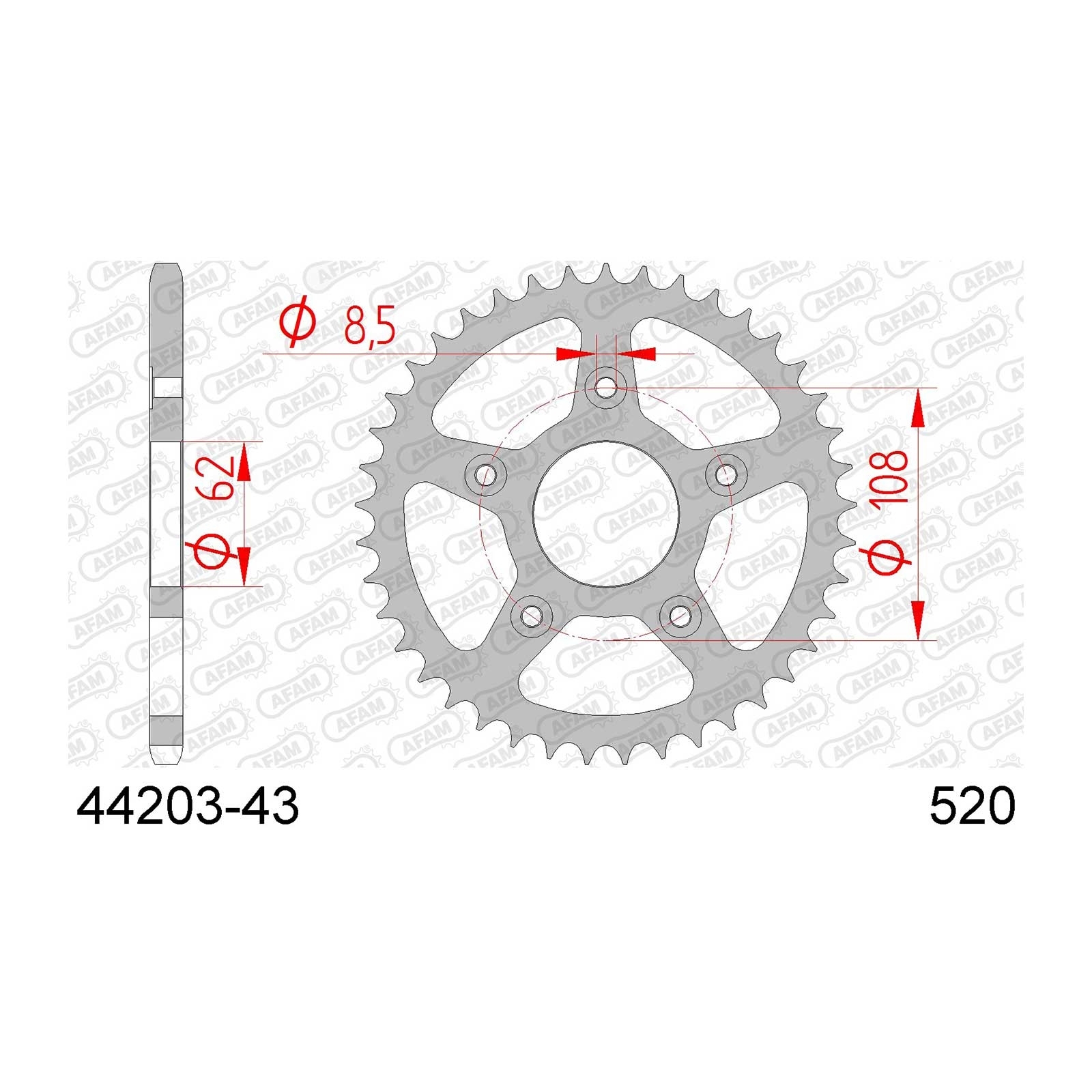 AFAM Kettenrad Teilung 520 43 Zähne Stahl schwarz
